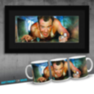 Die Hard Bruce Willis as John McClane in the air vent ducts 80's action movie Wall Art and Coffee Mug. Cool Man Cave Wall Art