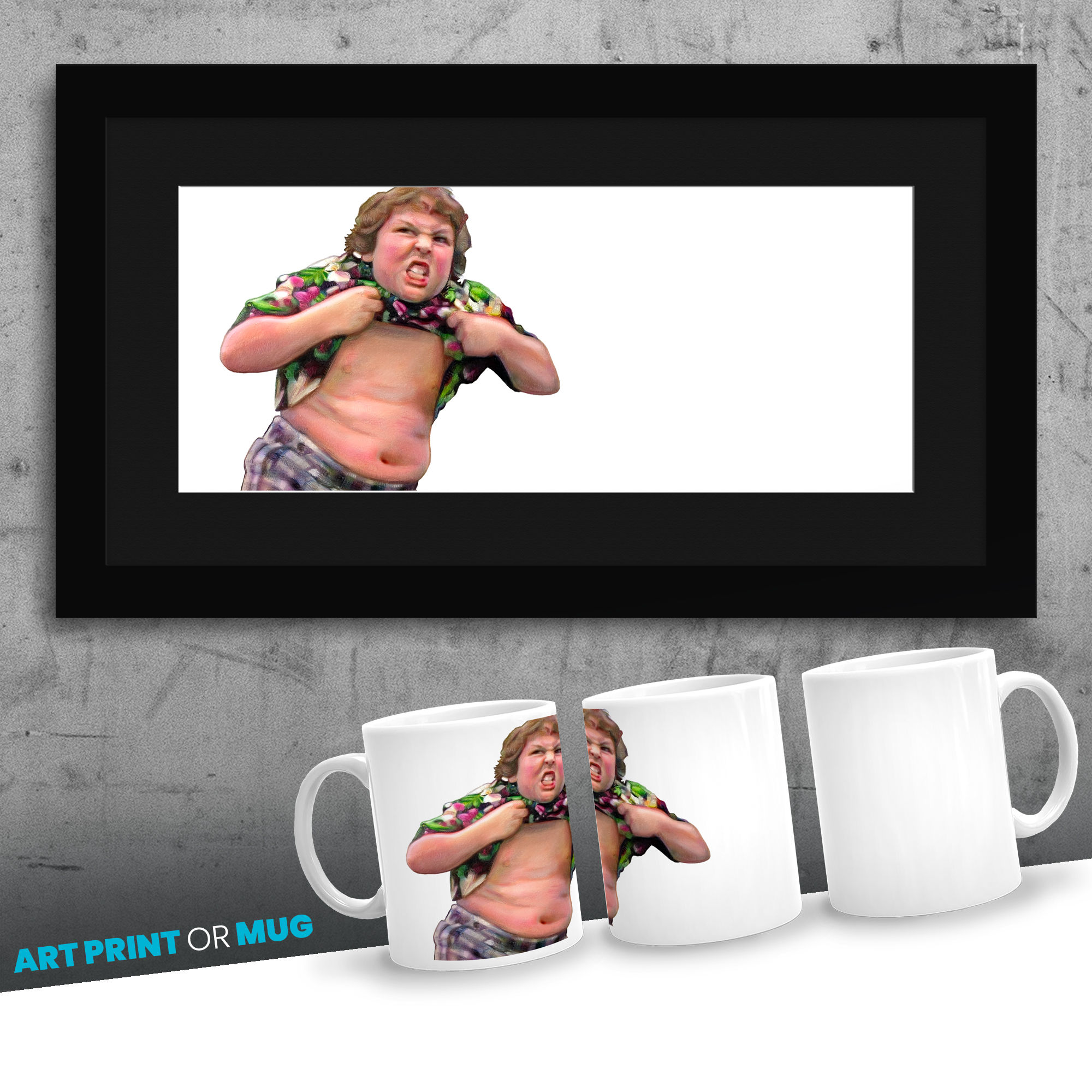 The Goonies Truffle Shuffle 80's Movie Room Wall Art and Coffee Mug for Film Buff Cinephile