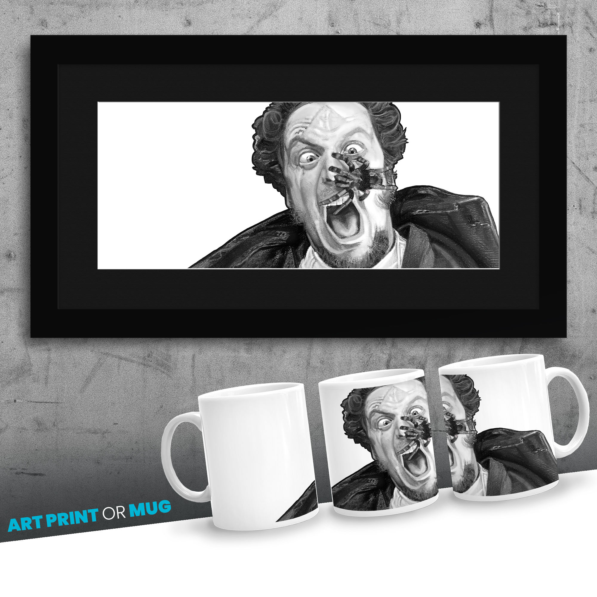 Home Alone Wet Bandits Daniel Stern as Marv Screaming Christmas Movie Decorations Wall Art and Coffee Mug