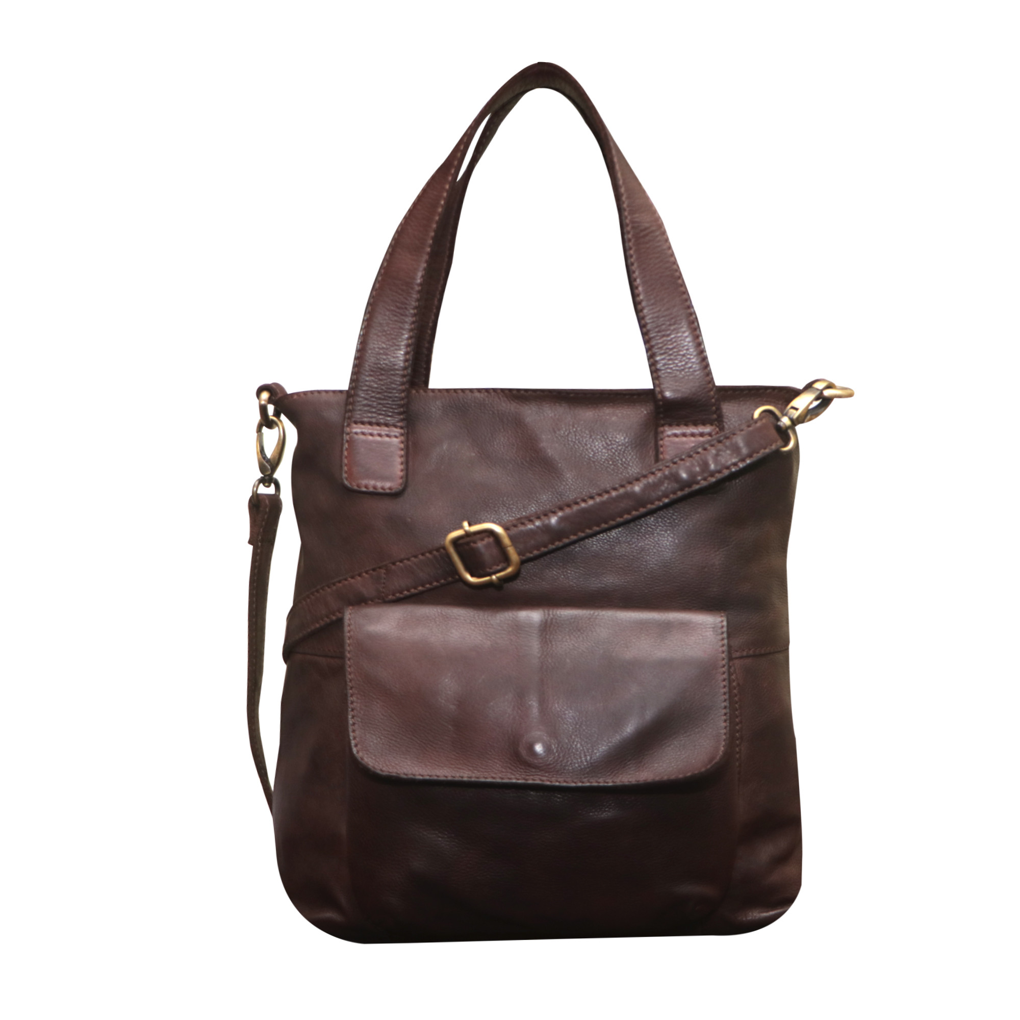 Leather Shoulder Bag - Color Brown