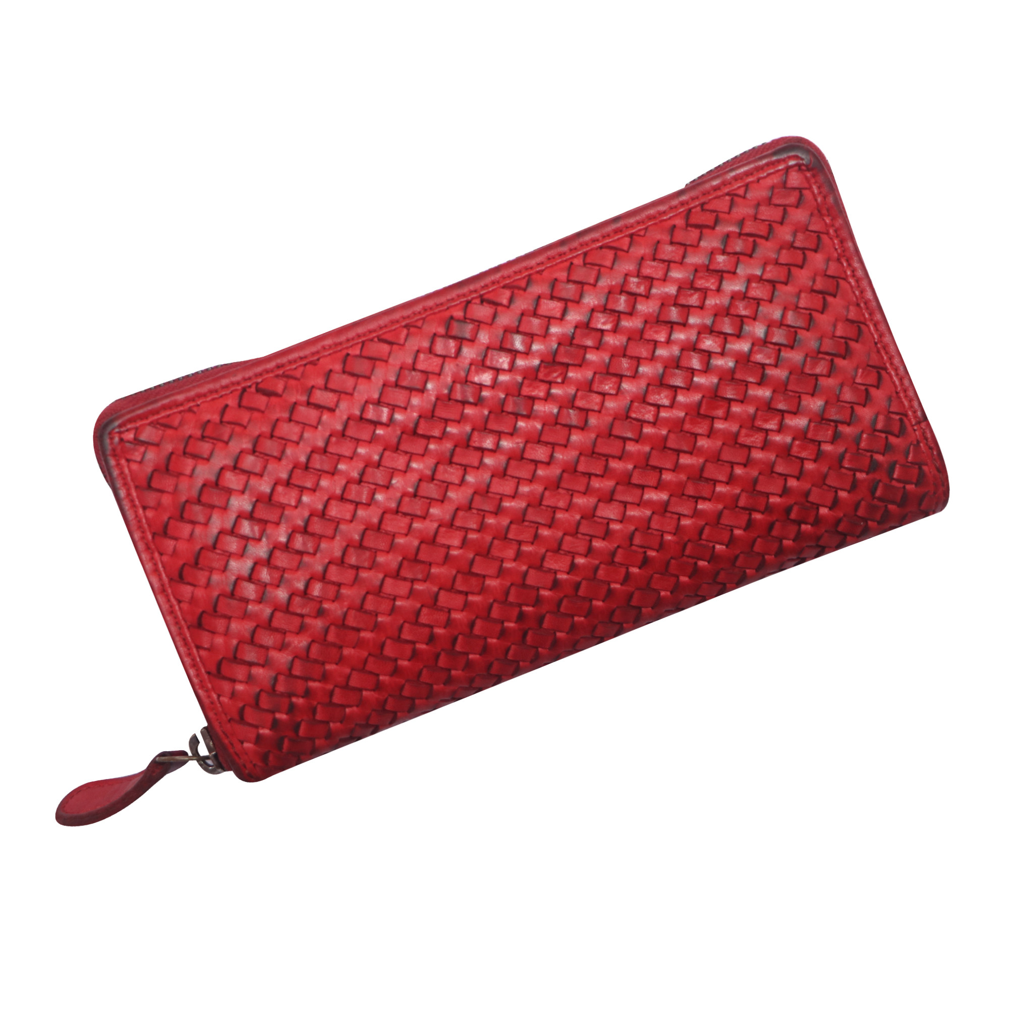 Woven Leather Zipper Wallet