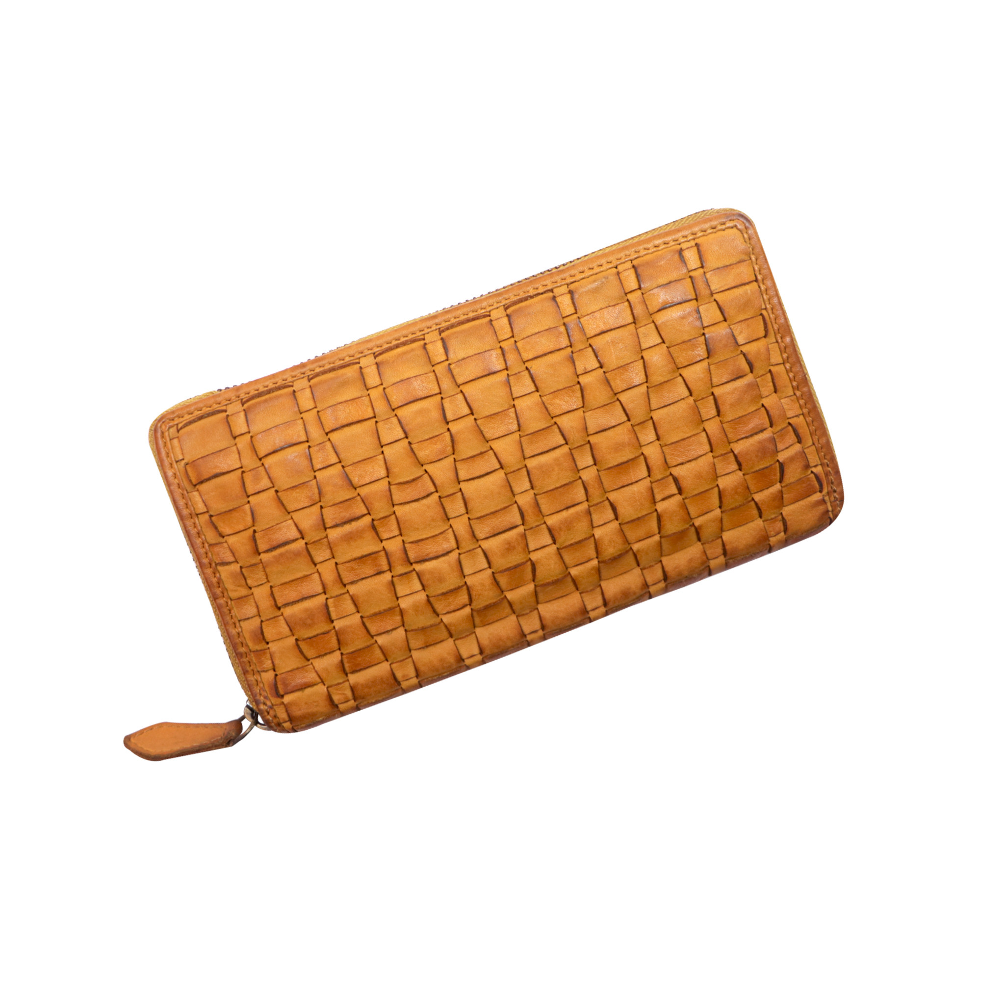 Woven Leather Zipper Wallet
