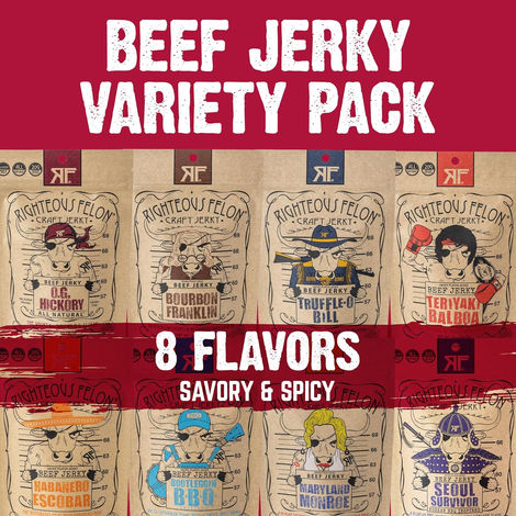 Jerky and meat sticks variety pack. Savoury and spicy flavours.