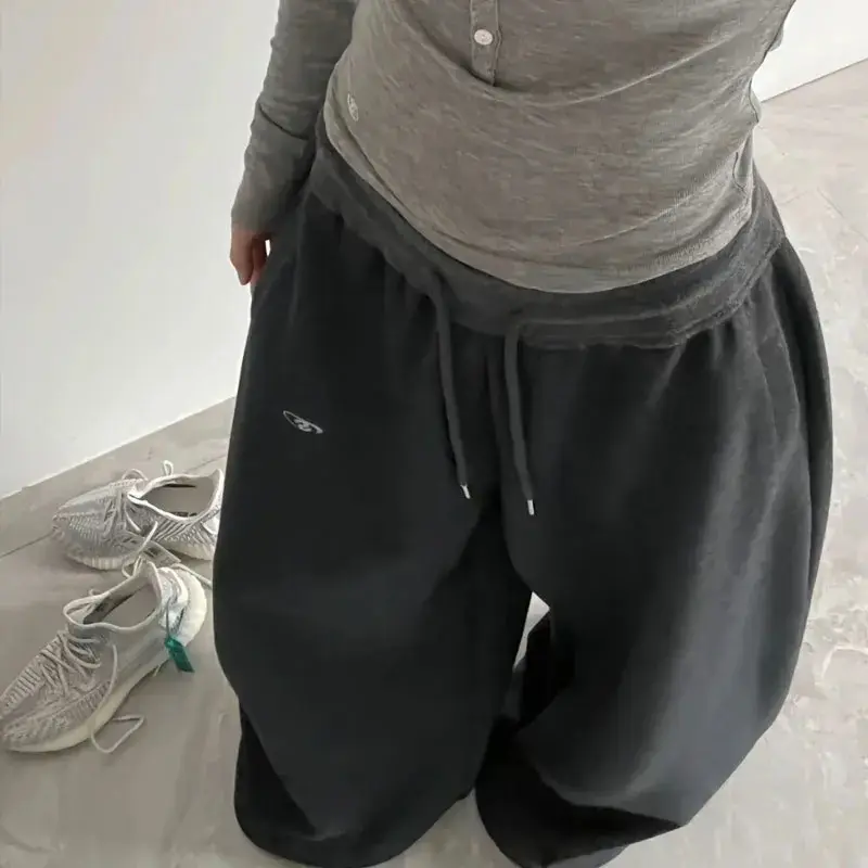 Miniatura: American Retro Hip-Hop Oversized Woman Black Casual Sweatpants Korean Streetwear
