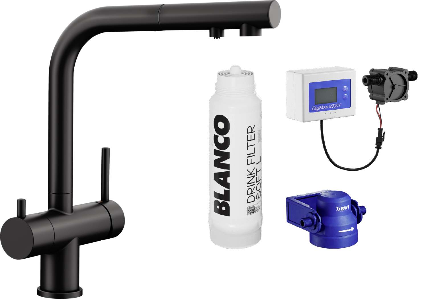 Blanco Filterarmatur Fontas-S II schwarz matt & Drink Filter Set Soft L