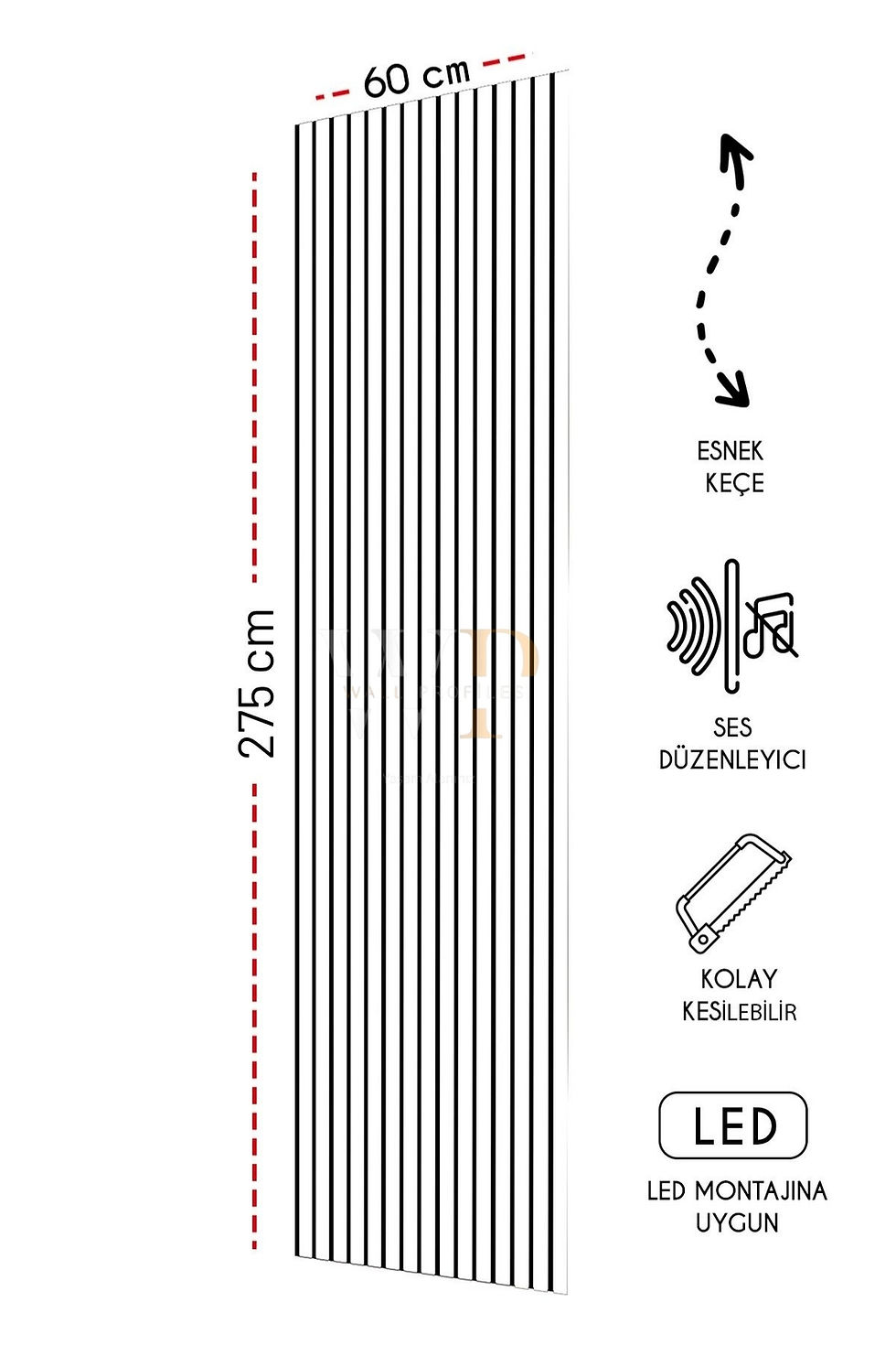 Mdf Ahşap Akustik Duvar Kaplama Paneli -60x275 cm -Beyaz