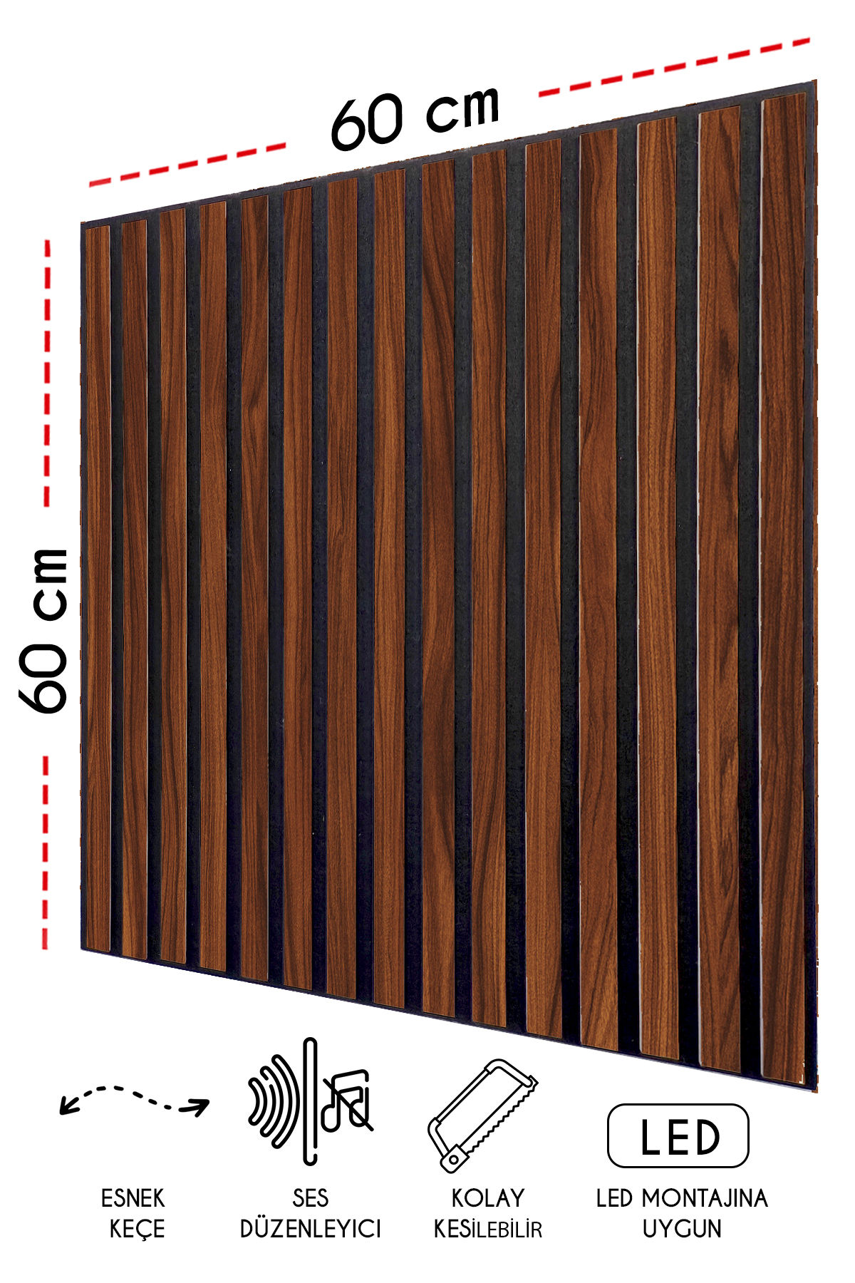 Mdf Ahşap Akustik Duvar Kaplama Paneli 60x60 cm -Polisander