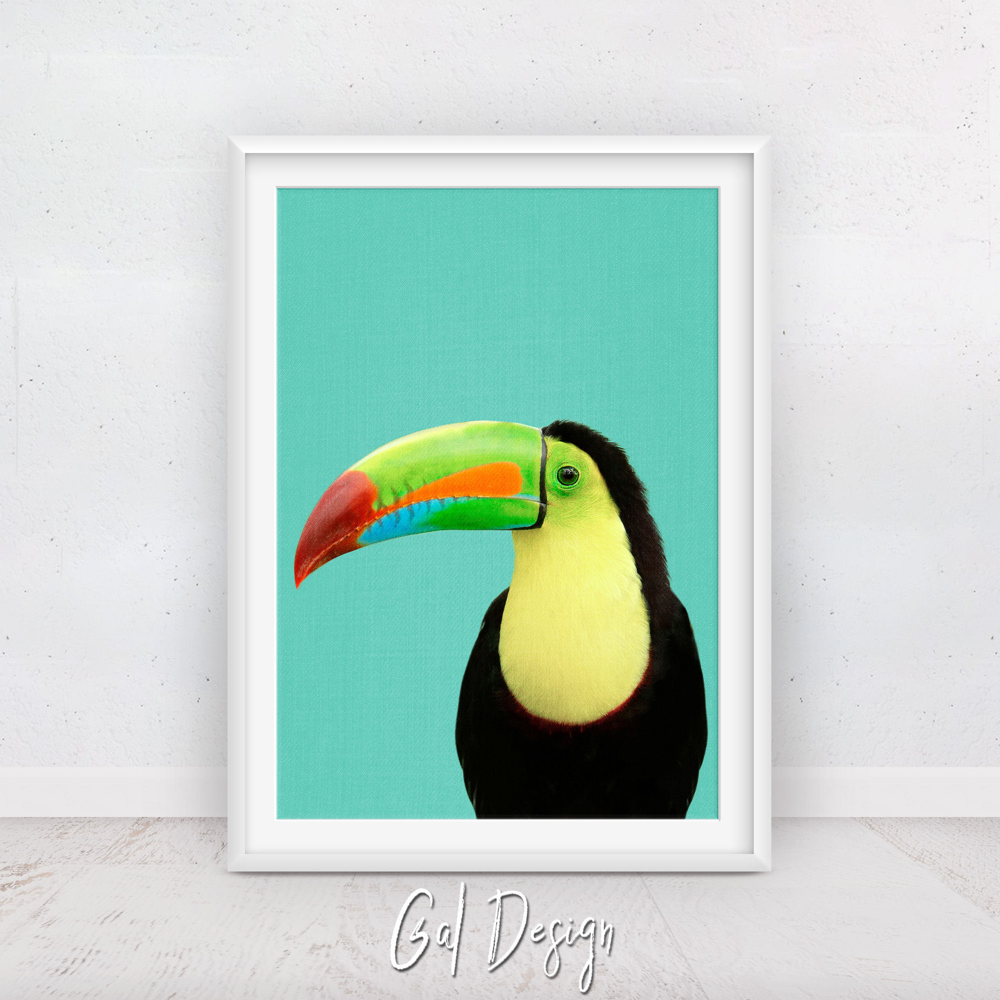 Tropical toucan bird with blue background art