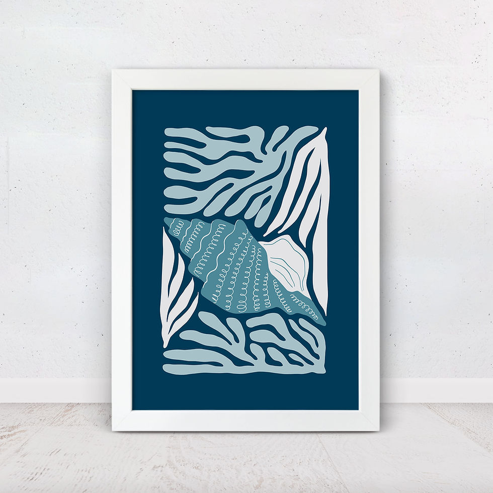 Aqua version ocean floor print with shell motif