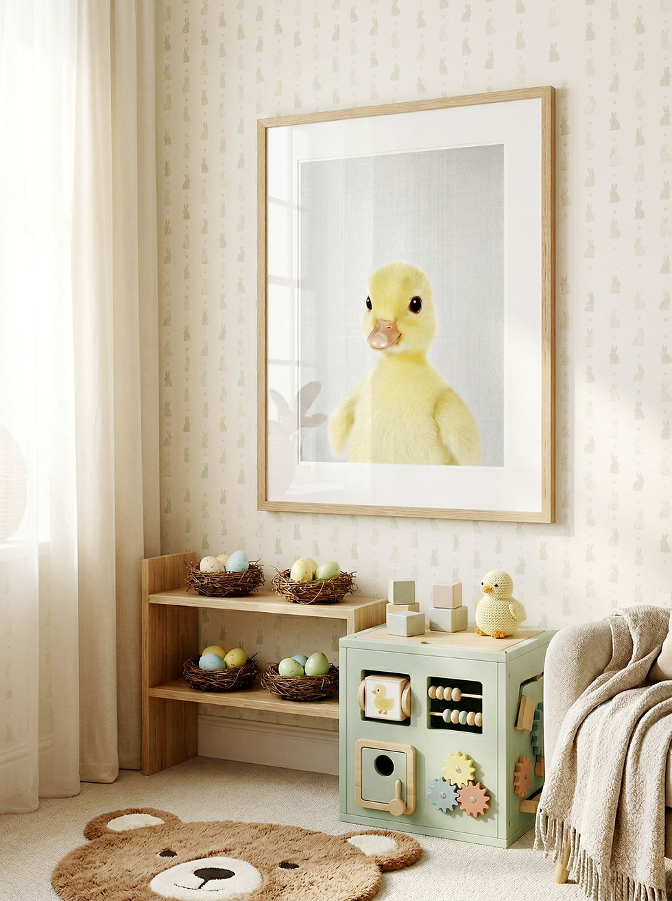 Cute duckling wall art print for spring and Easter decoration