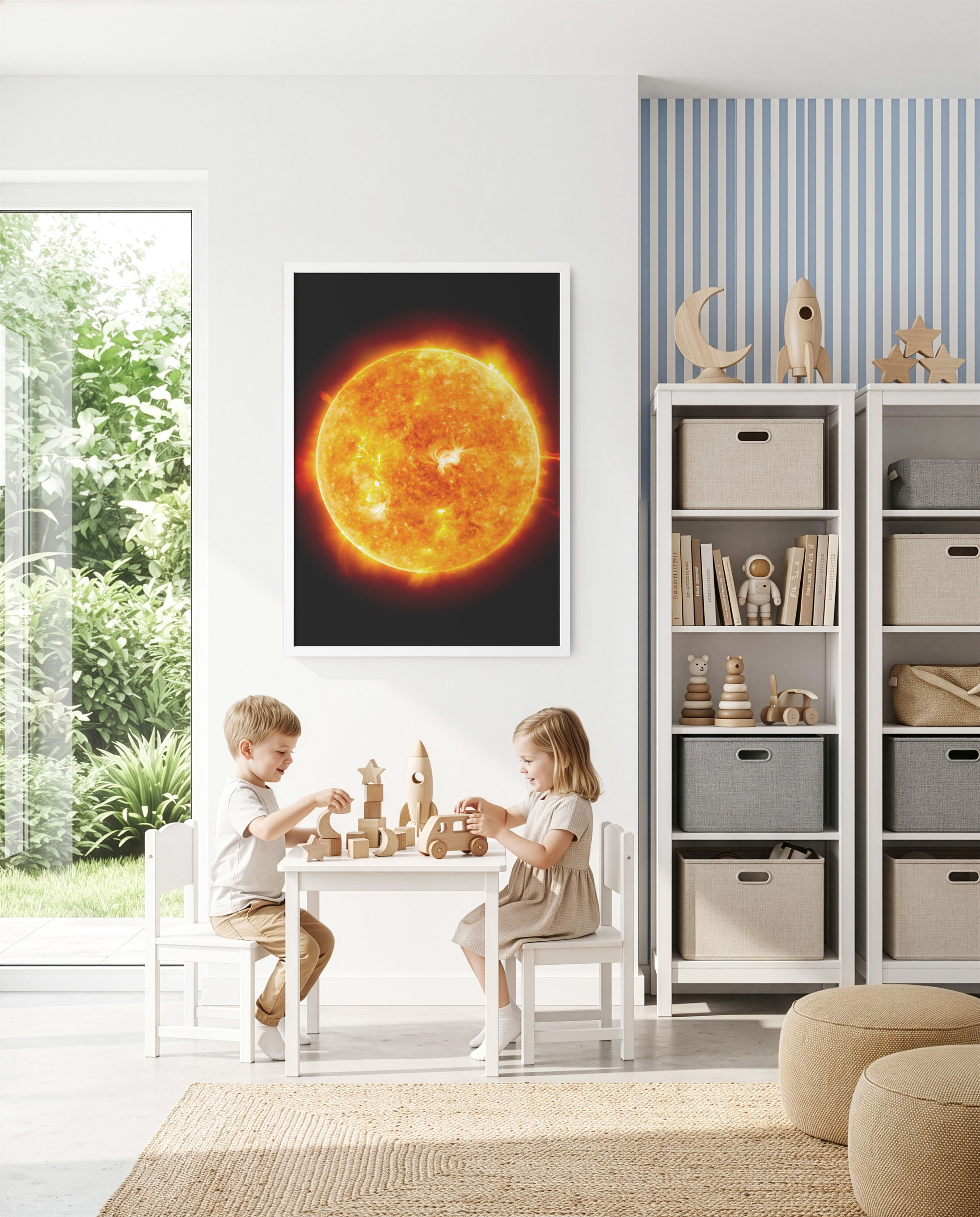 Sun poster with vivid golden color and dynamic solar surface detail