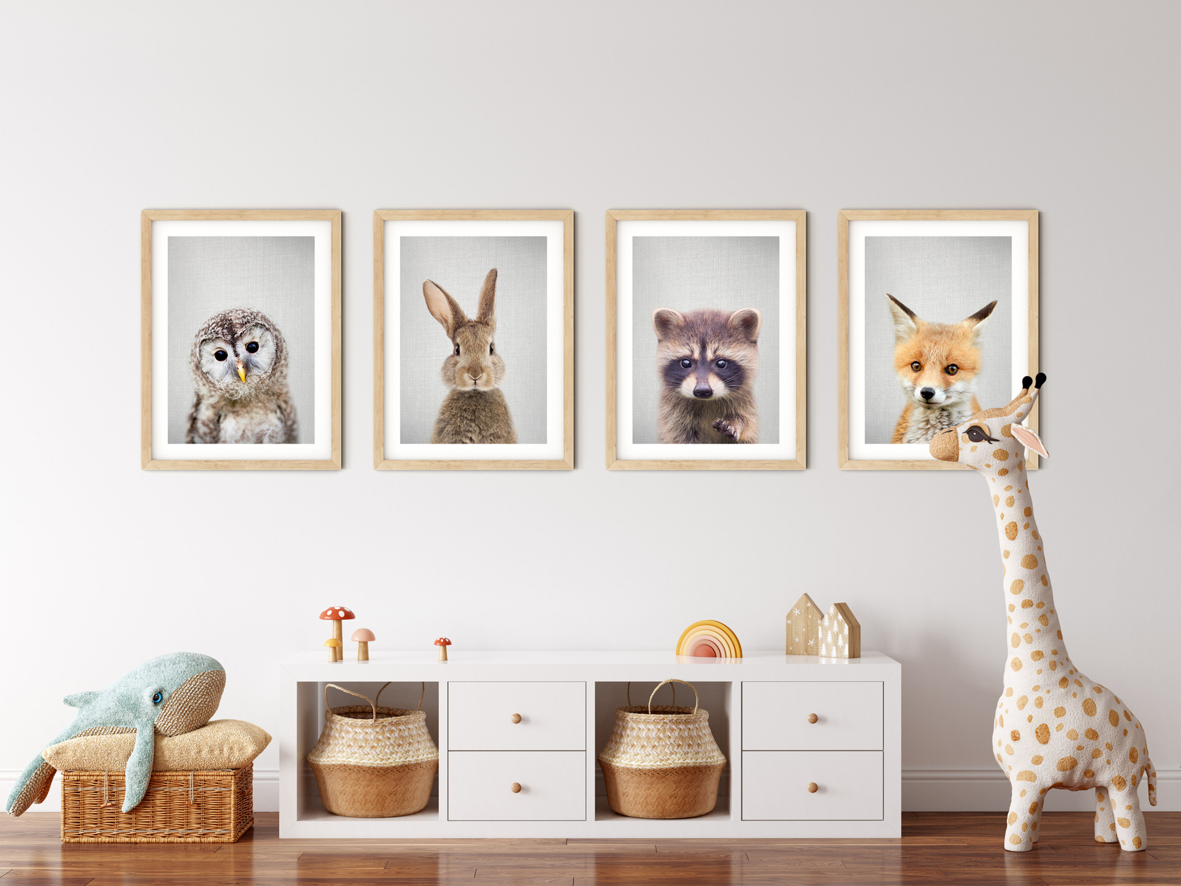 Forest animal nursery raccoon print