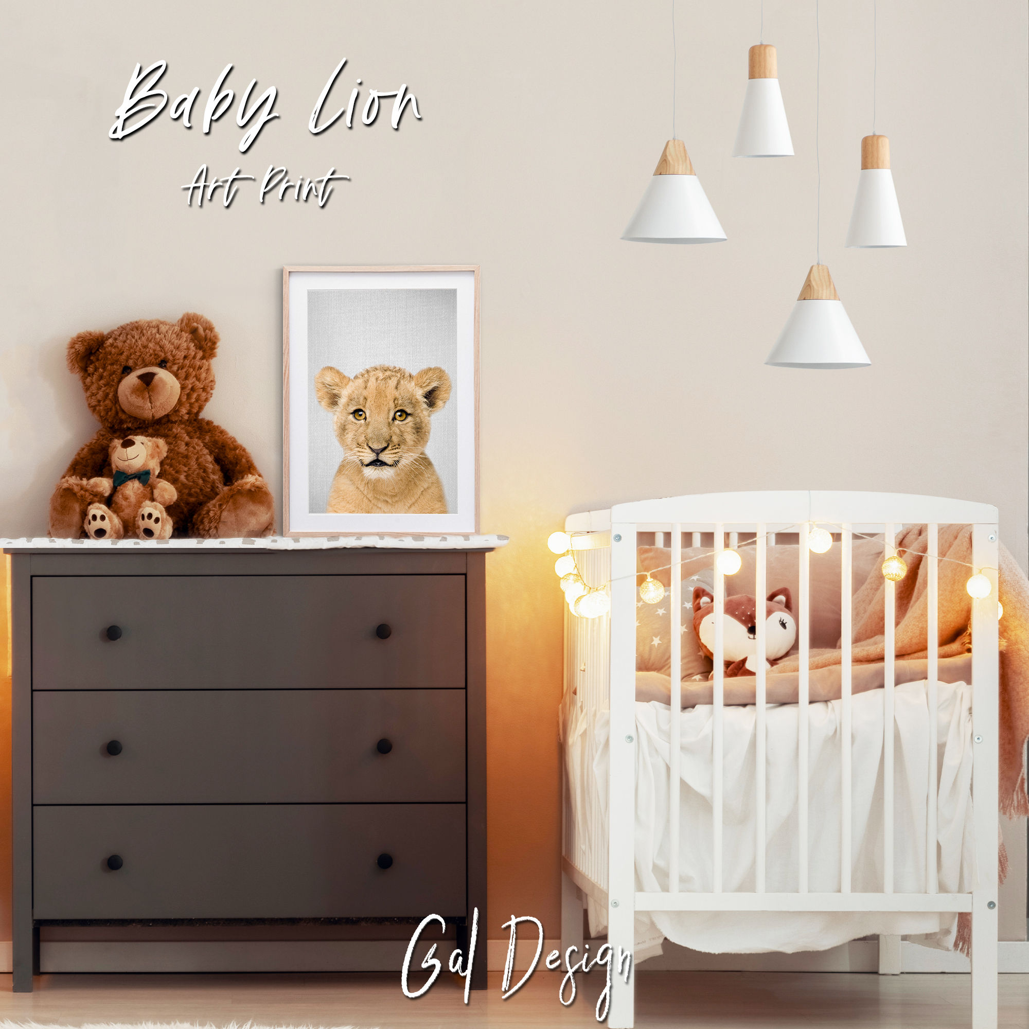 Lion cub nursery print jungle baby room