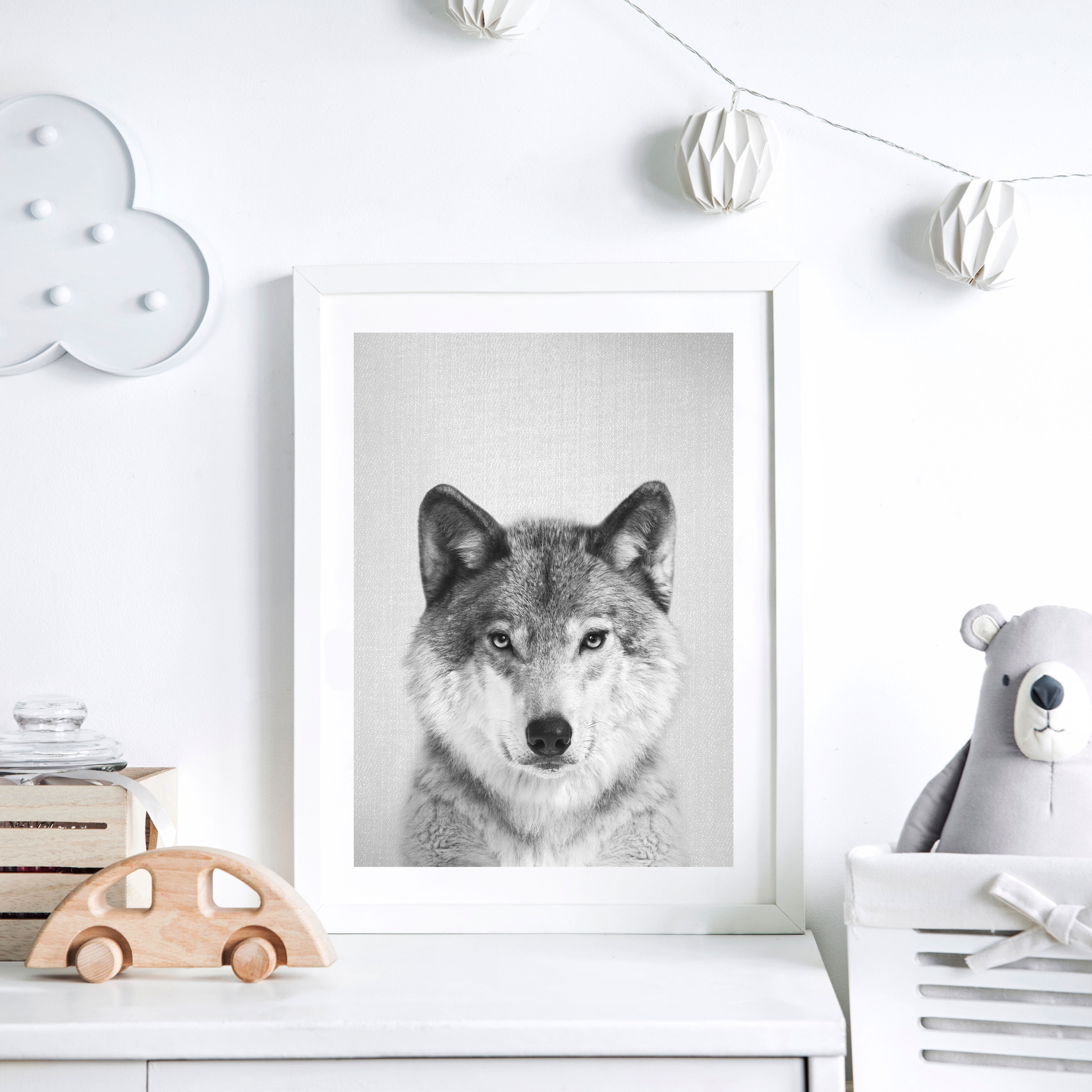 Wolf gallery wall woodland nursery