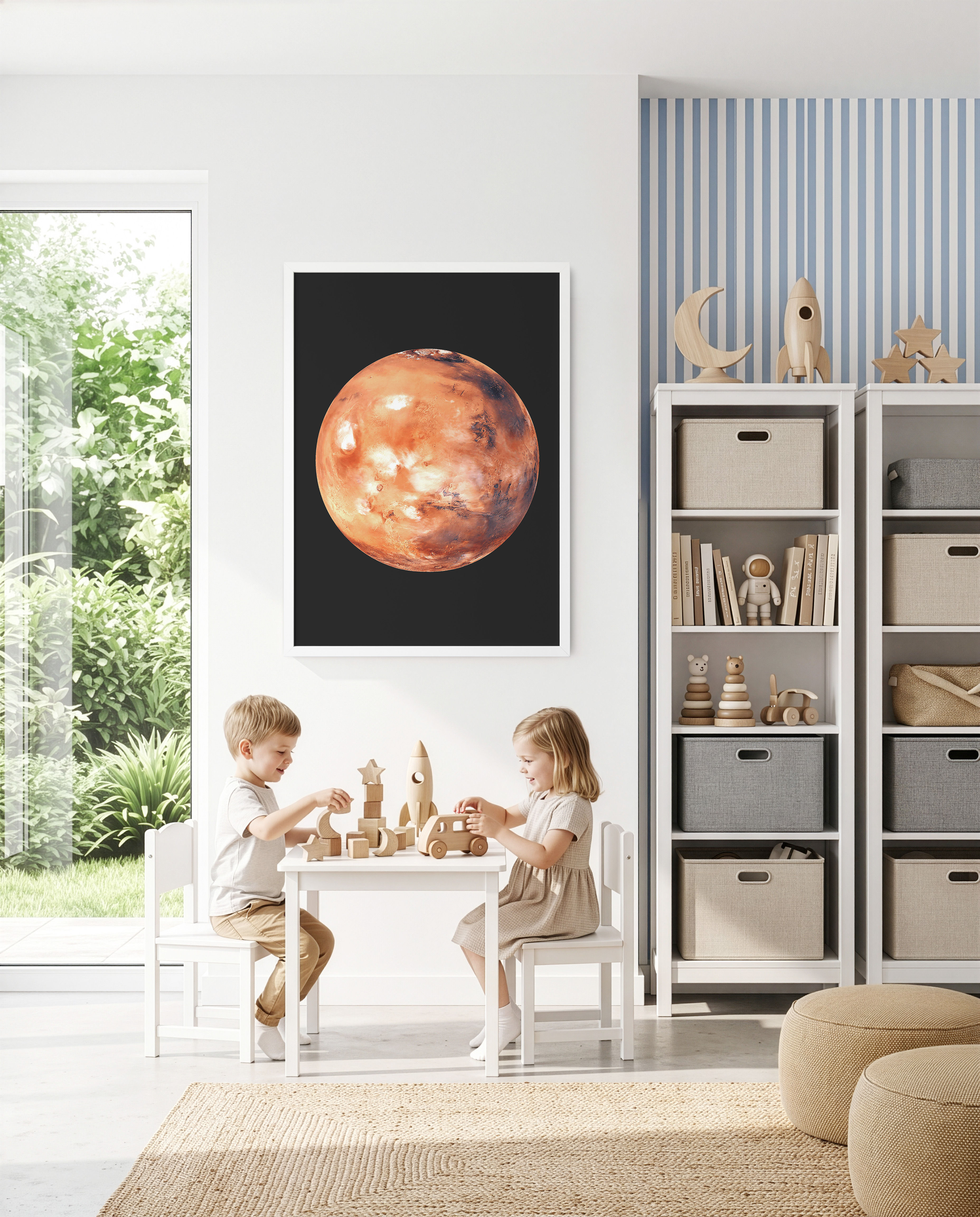 Vertical print of Mars in a minimalist space composition