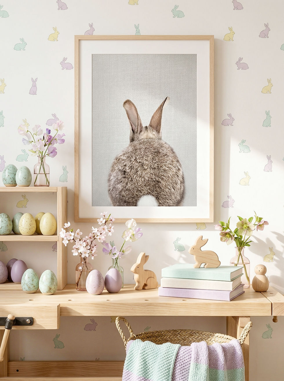 Cute baby bunny tail poster for Easter nursery wall art