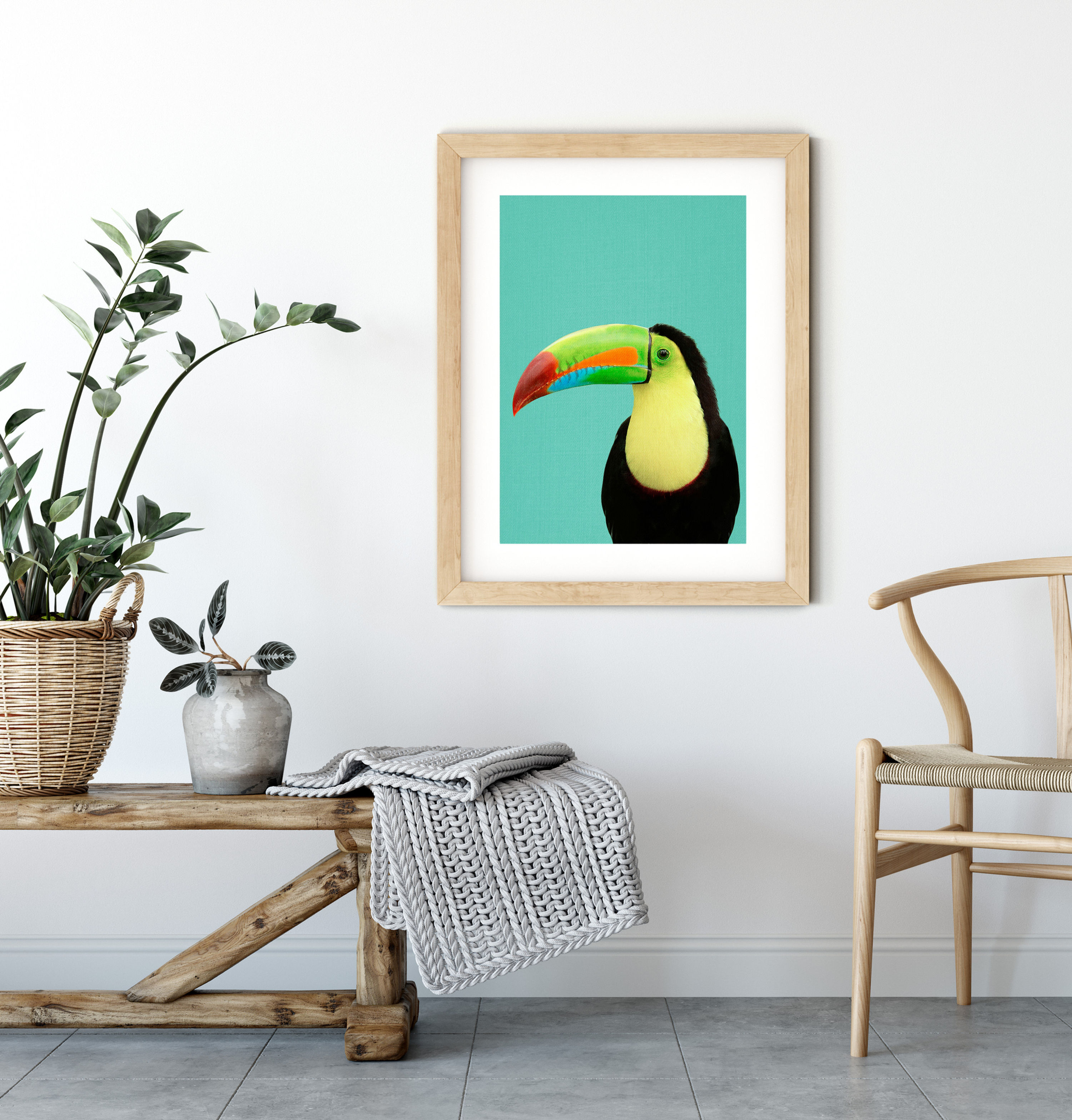 Exotic bird art print with bold contrast