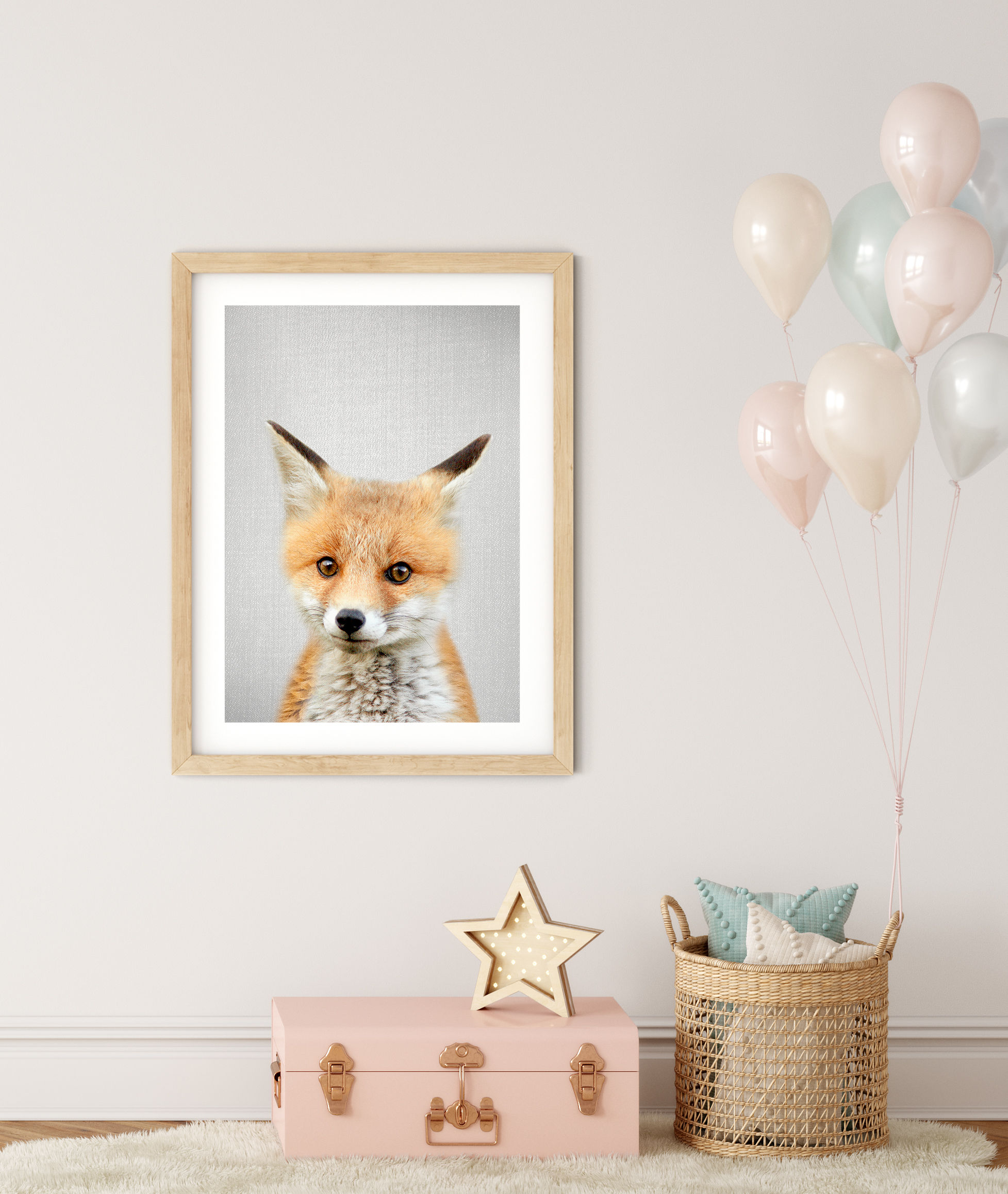Cute fox cub portrait wall art for baby room