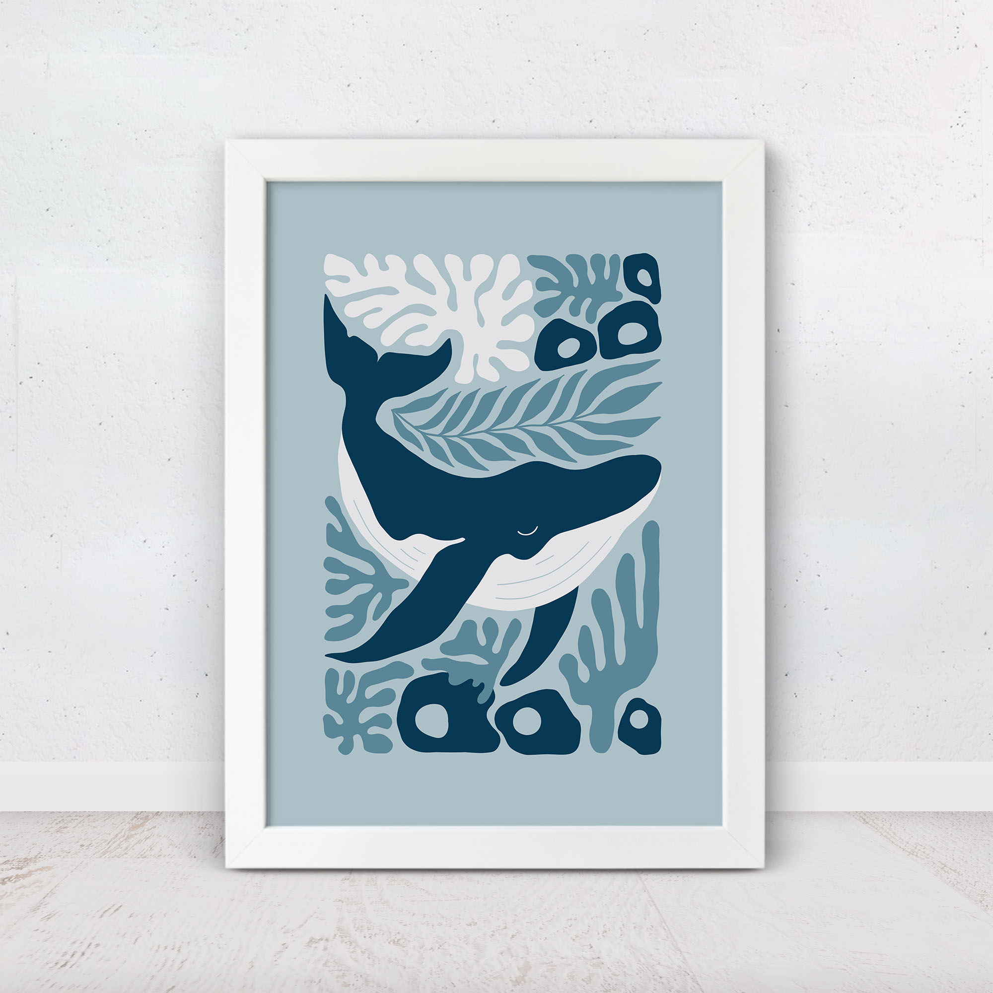 Whale Kingdom wall art with swimming whale