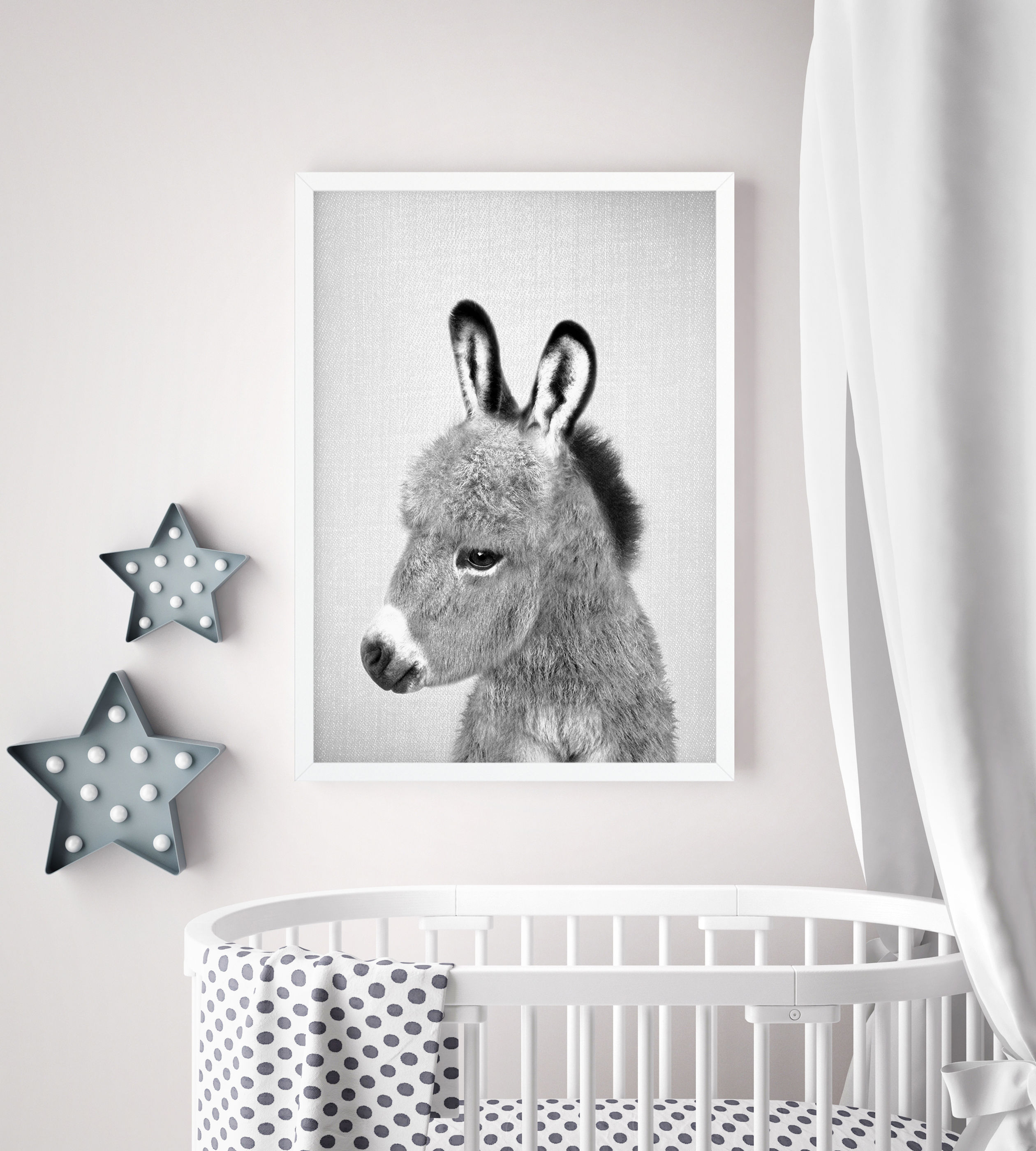 Rustic nursery black and white donkey artwork