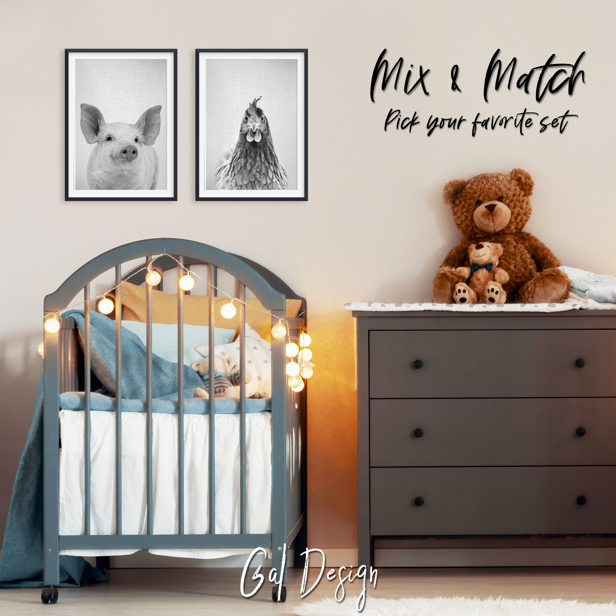 Scandinavian nursery farm animal print