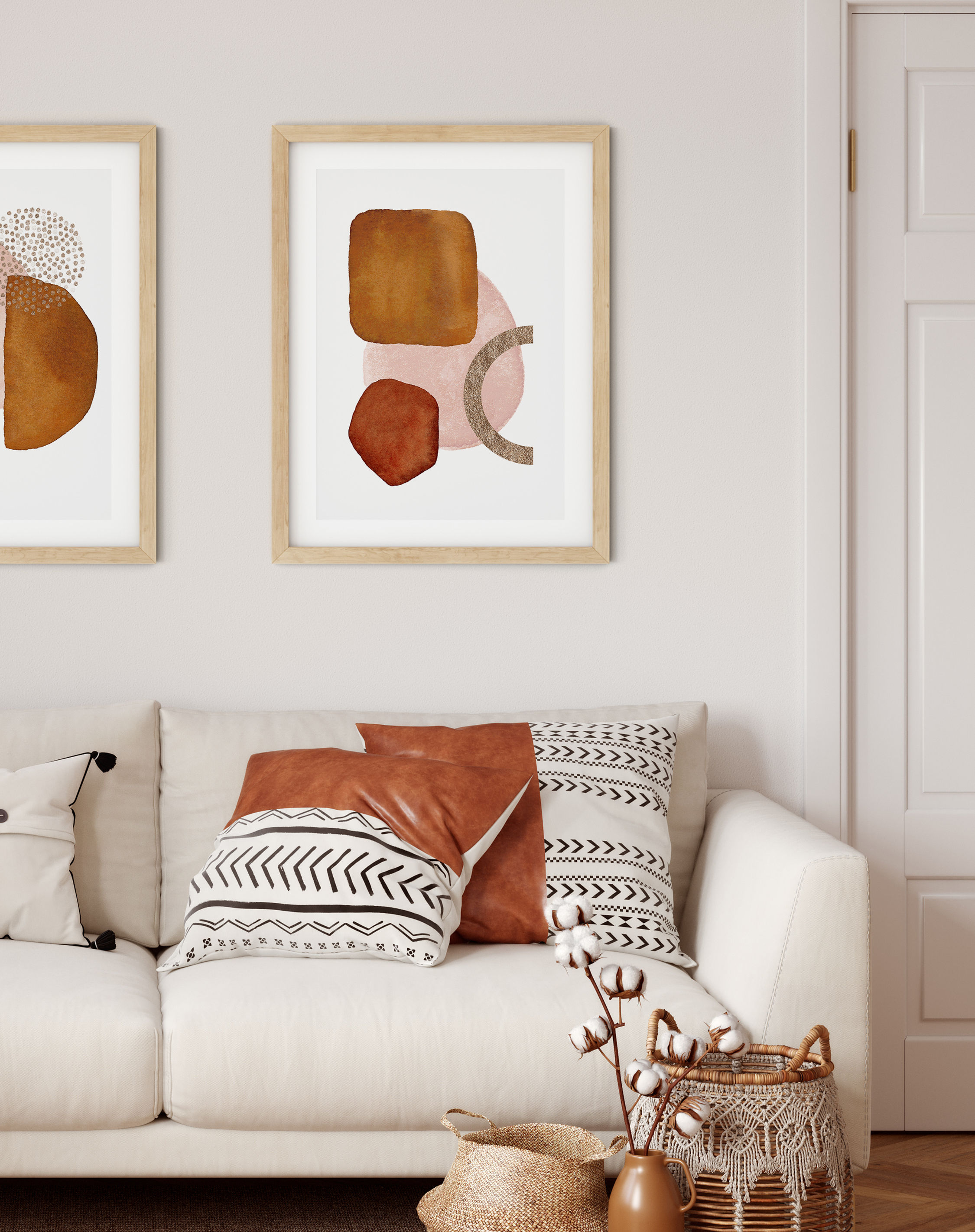 Earth-toned watercolor artwork with gold accent