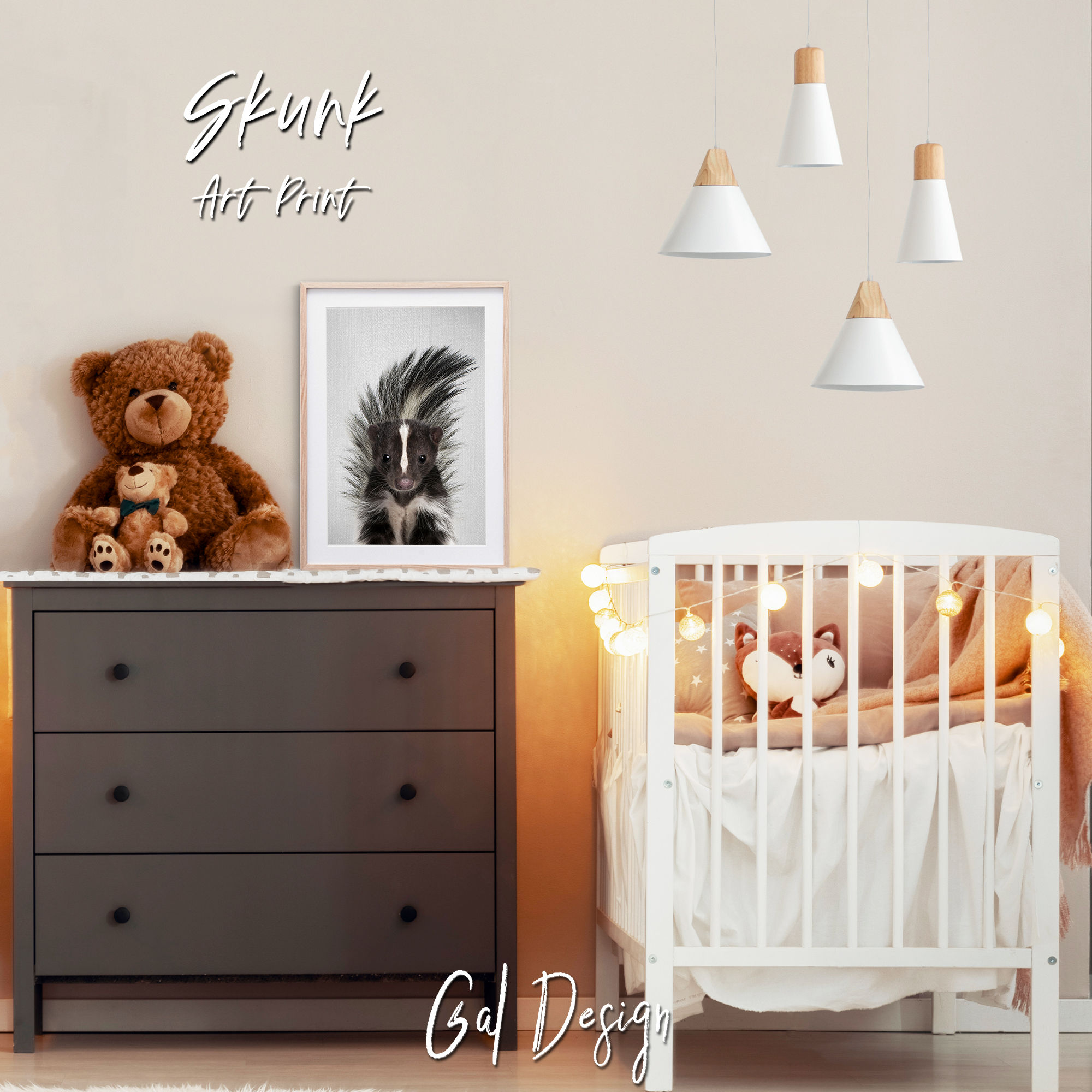 Peekaboo skunk nursery wall art