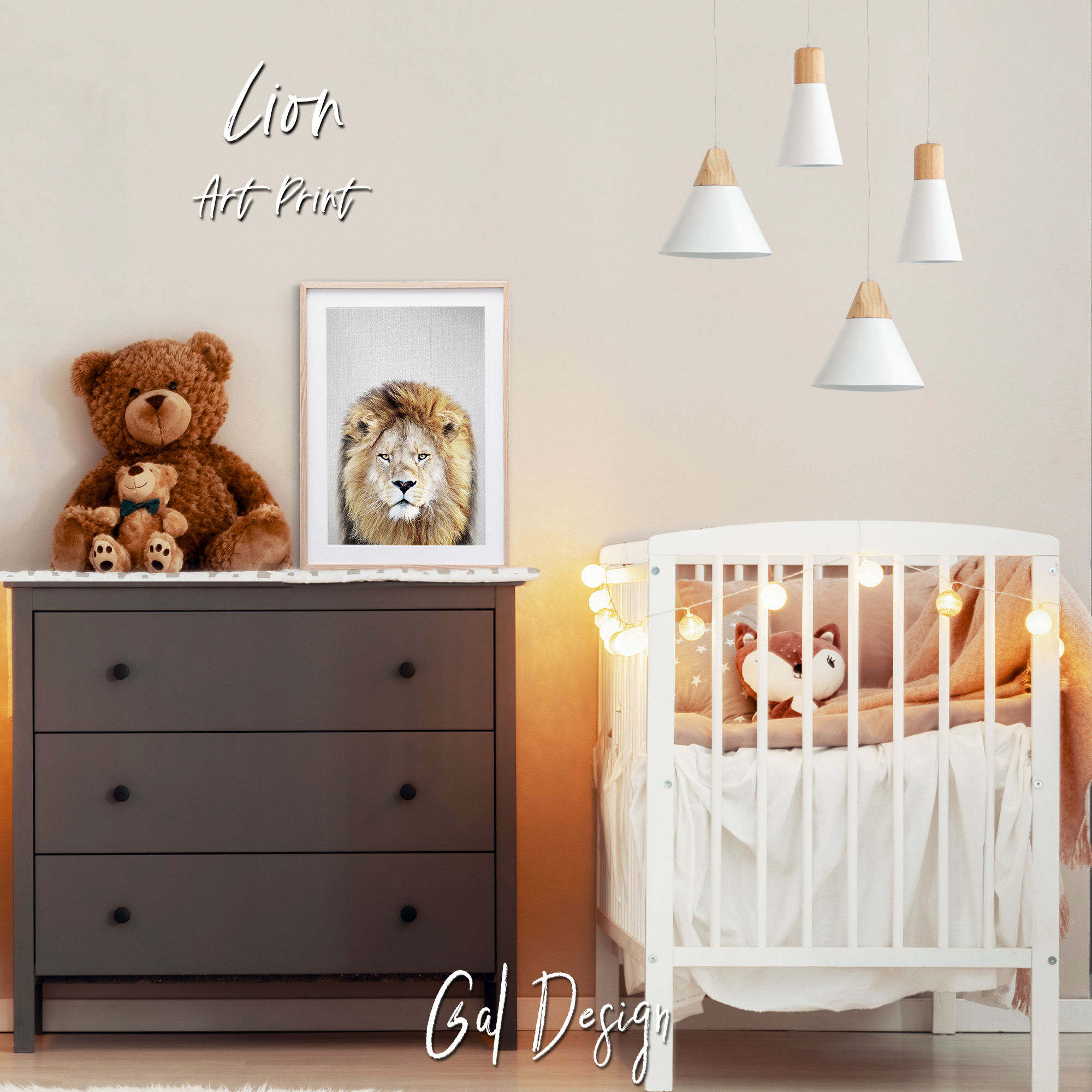 Modern safari gallery wall lion print