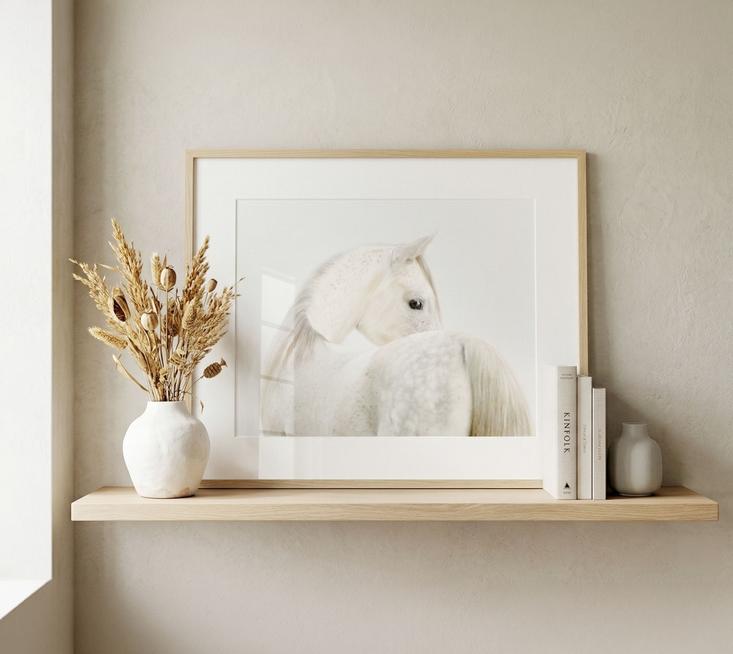 Scandinavian style horse print with airy light tones