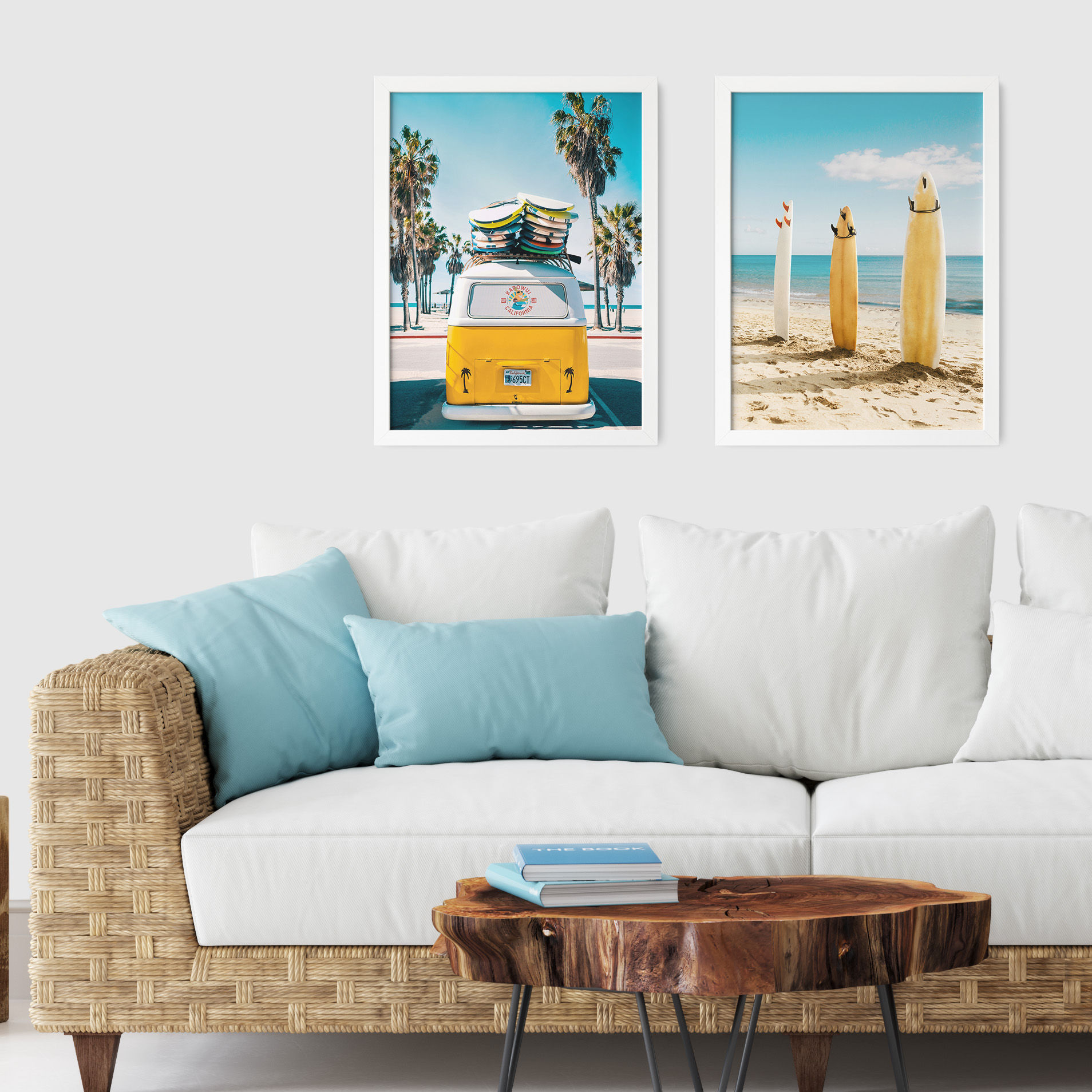 Minimal coastal wall art with surfboards
