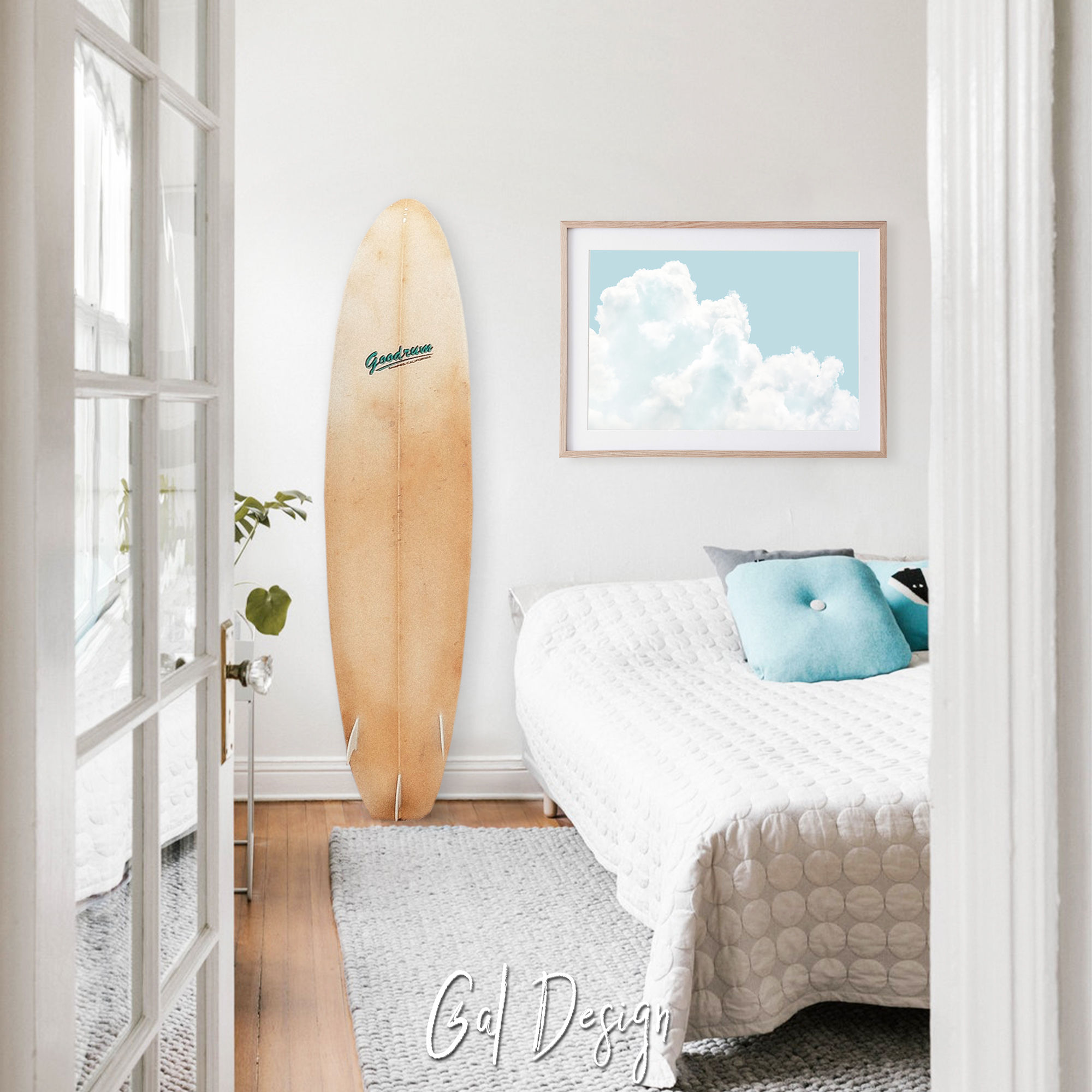 Minimalist sky print with fluffy clouds