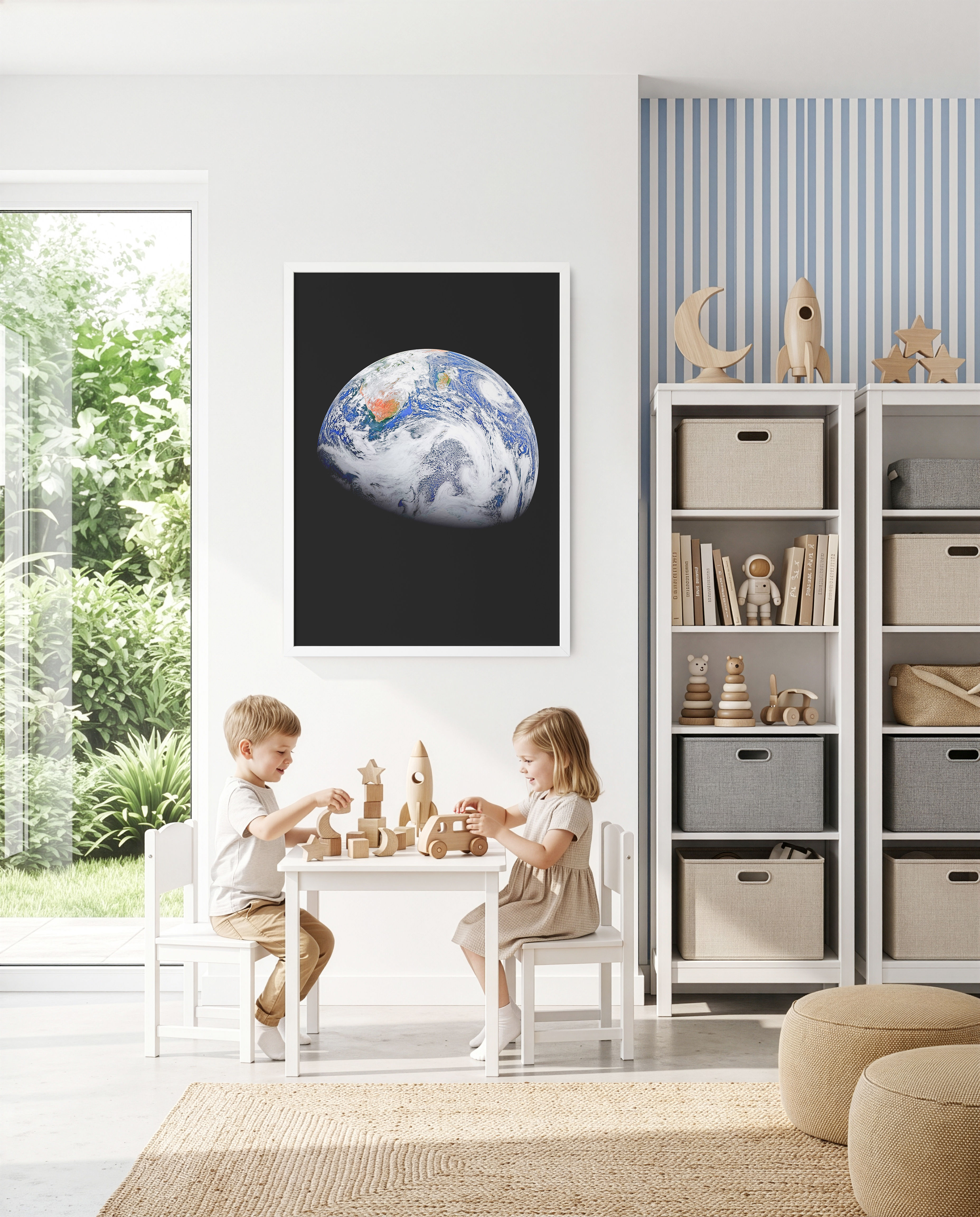 Contemporary space decor featuring Earth from the solar system