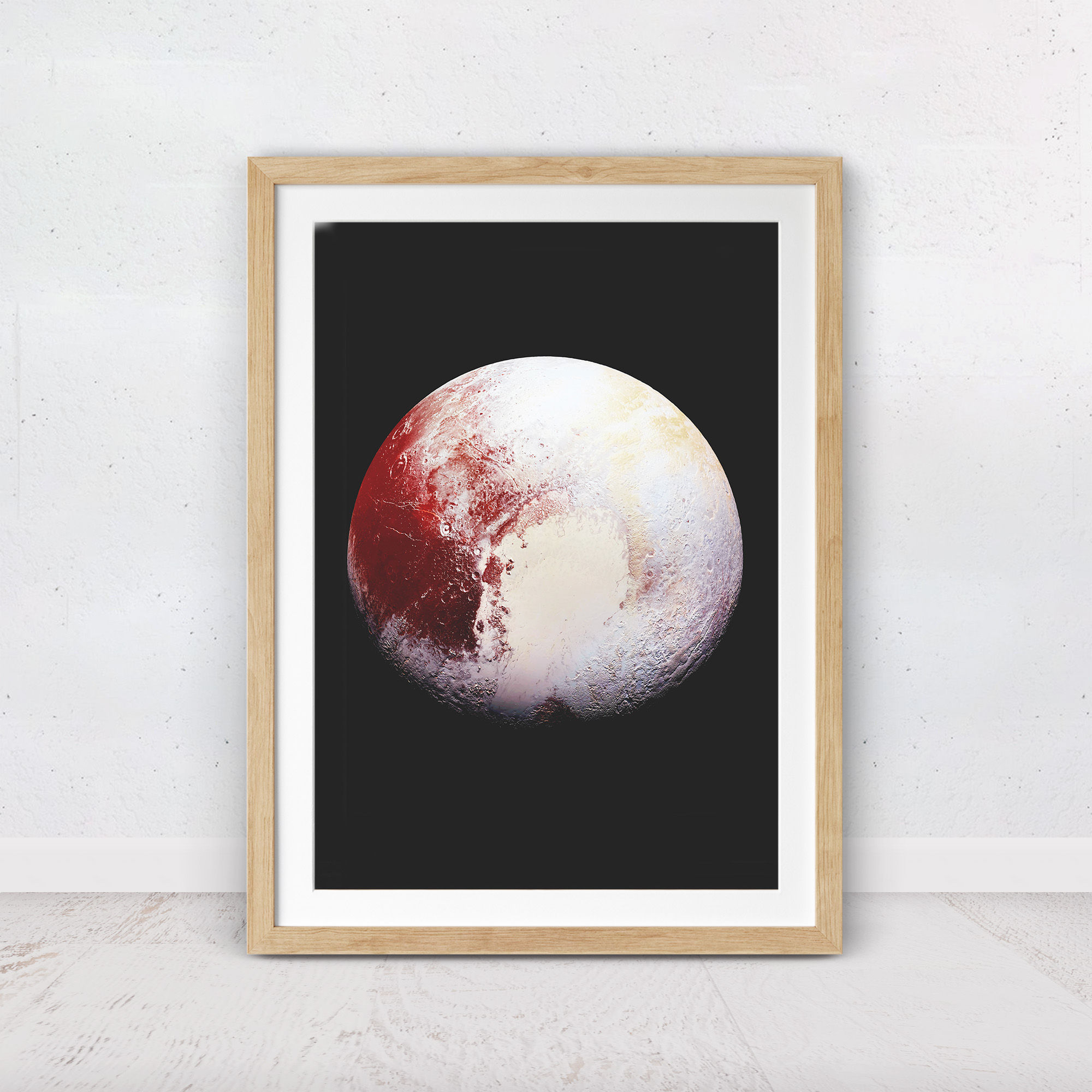 Space collection wall print of Pluto in a clean modern style