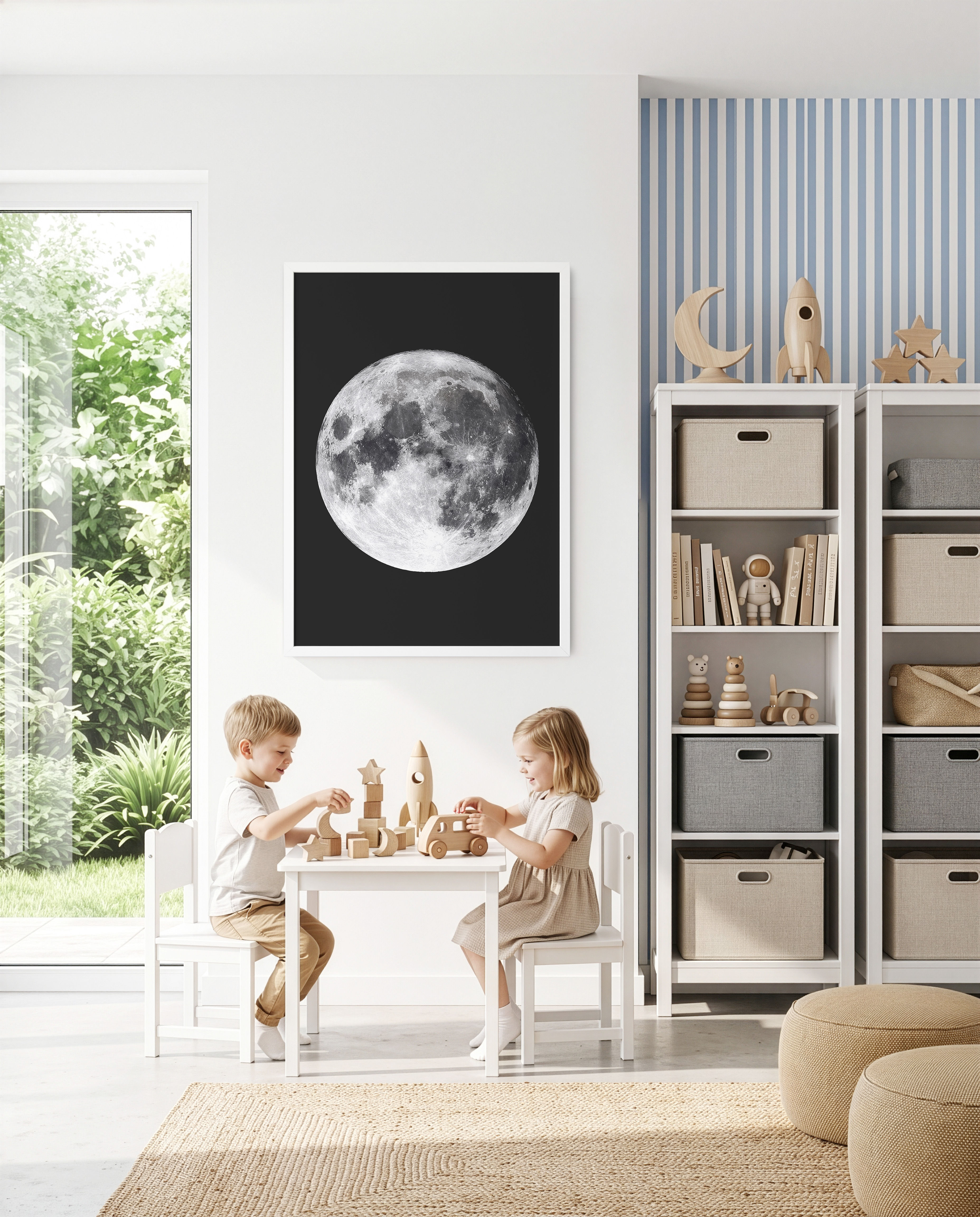Moon wall art with dramatic contrast and refined detail