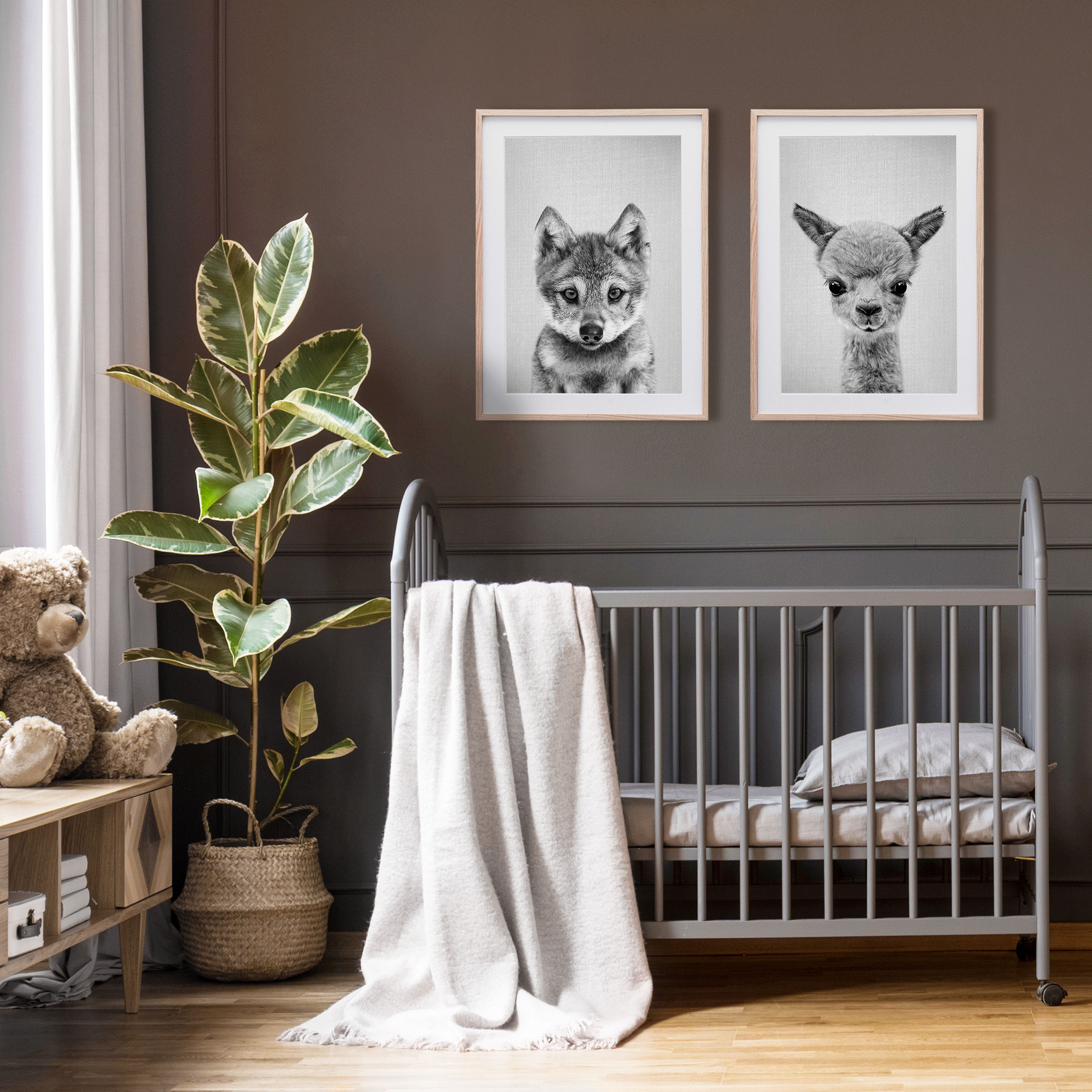 alpaca wall art print neutral black and white tones