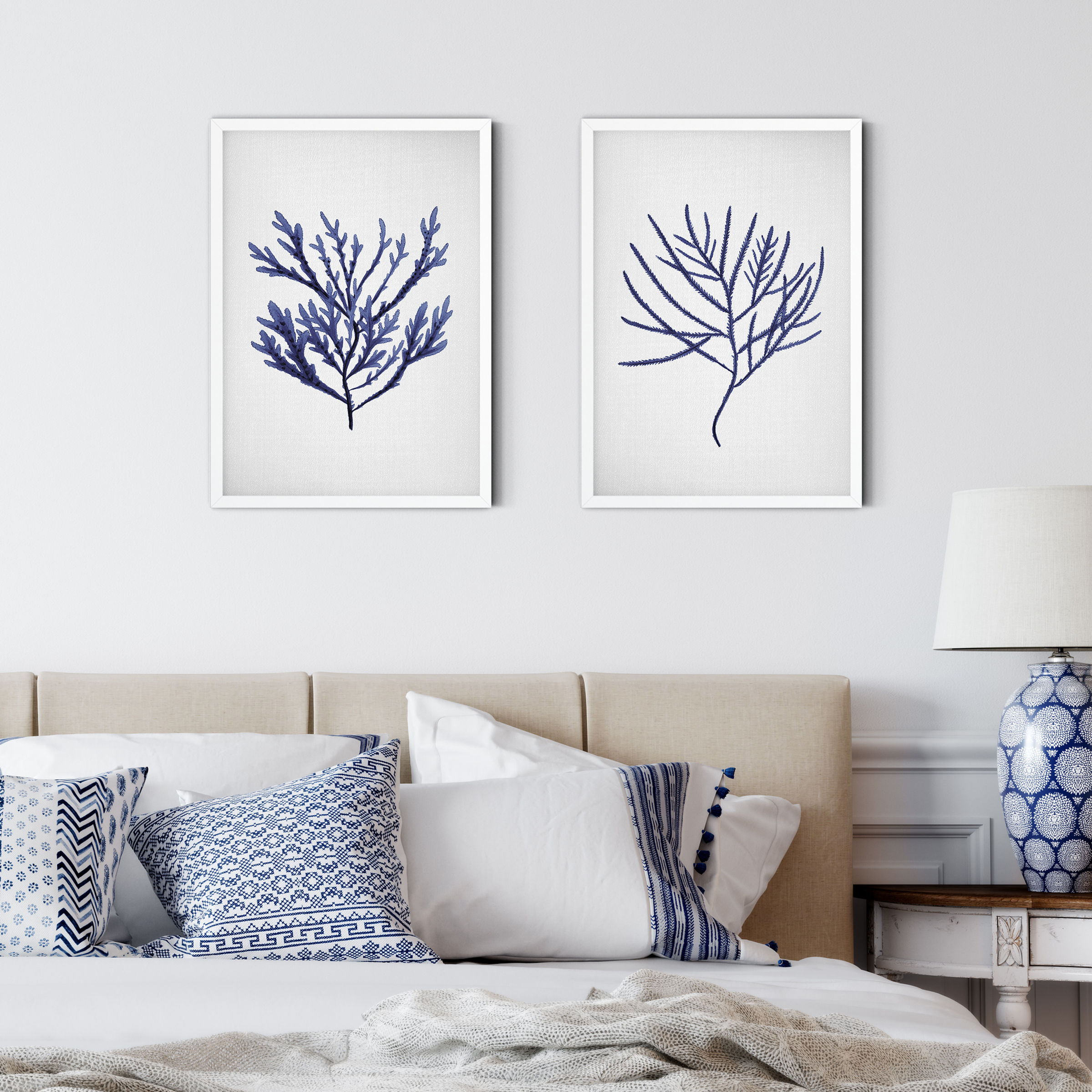 Indigo blue seaweed or coral branch art