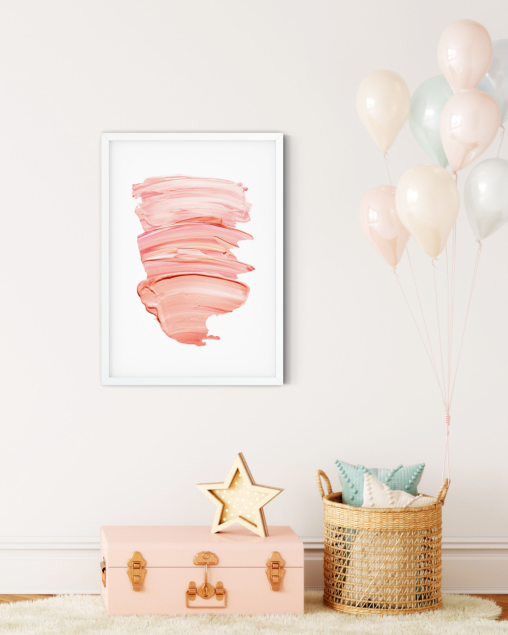 Vertical pink abstract painting on white background