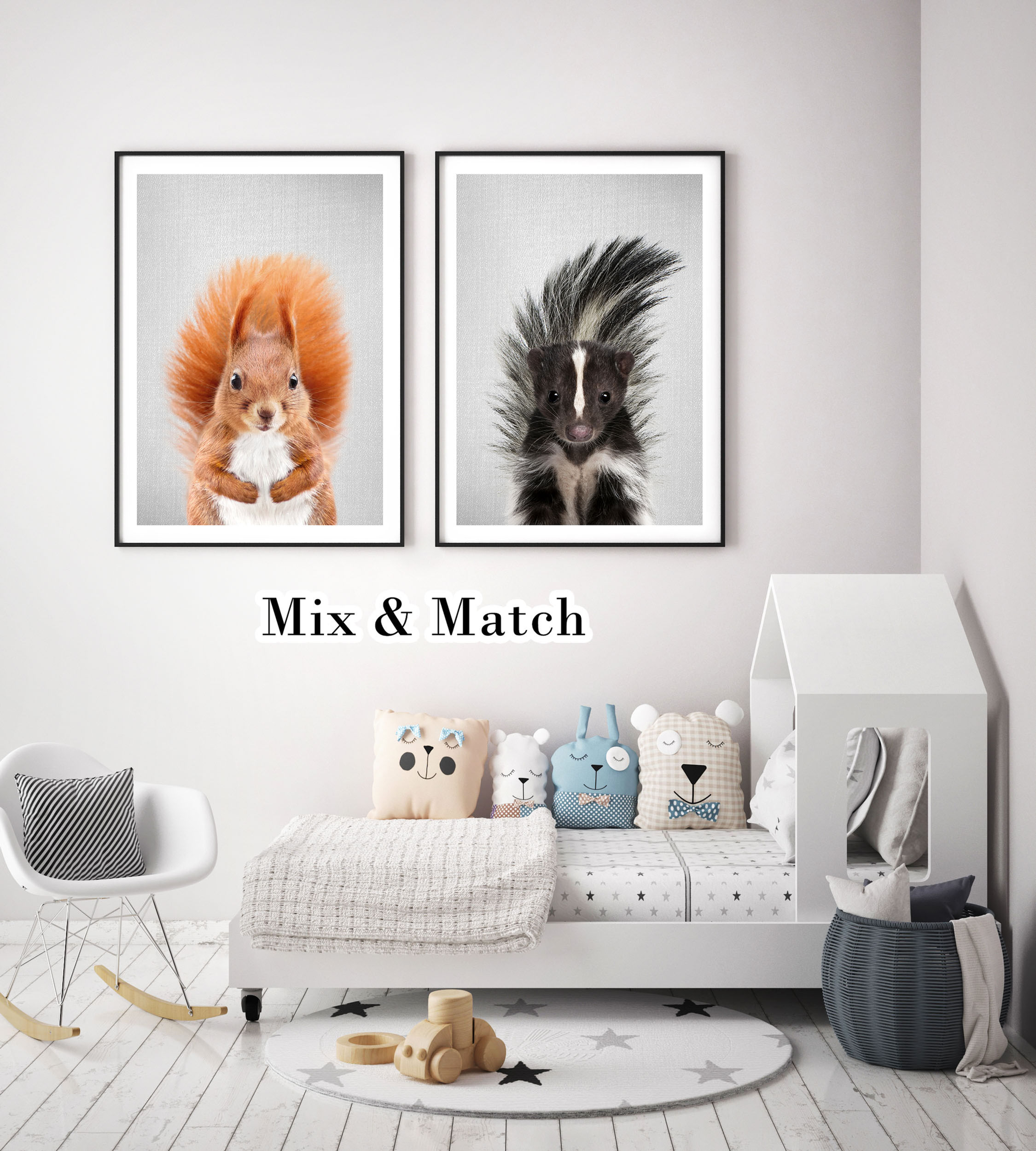Baby skunk wall print for woodland nursery