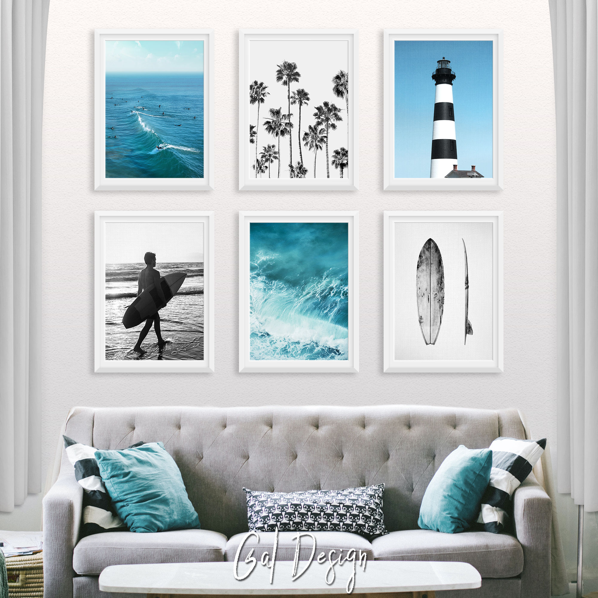 Monochrome surfboard photography on white background