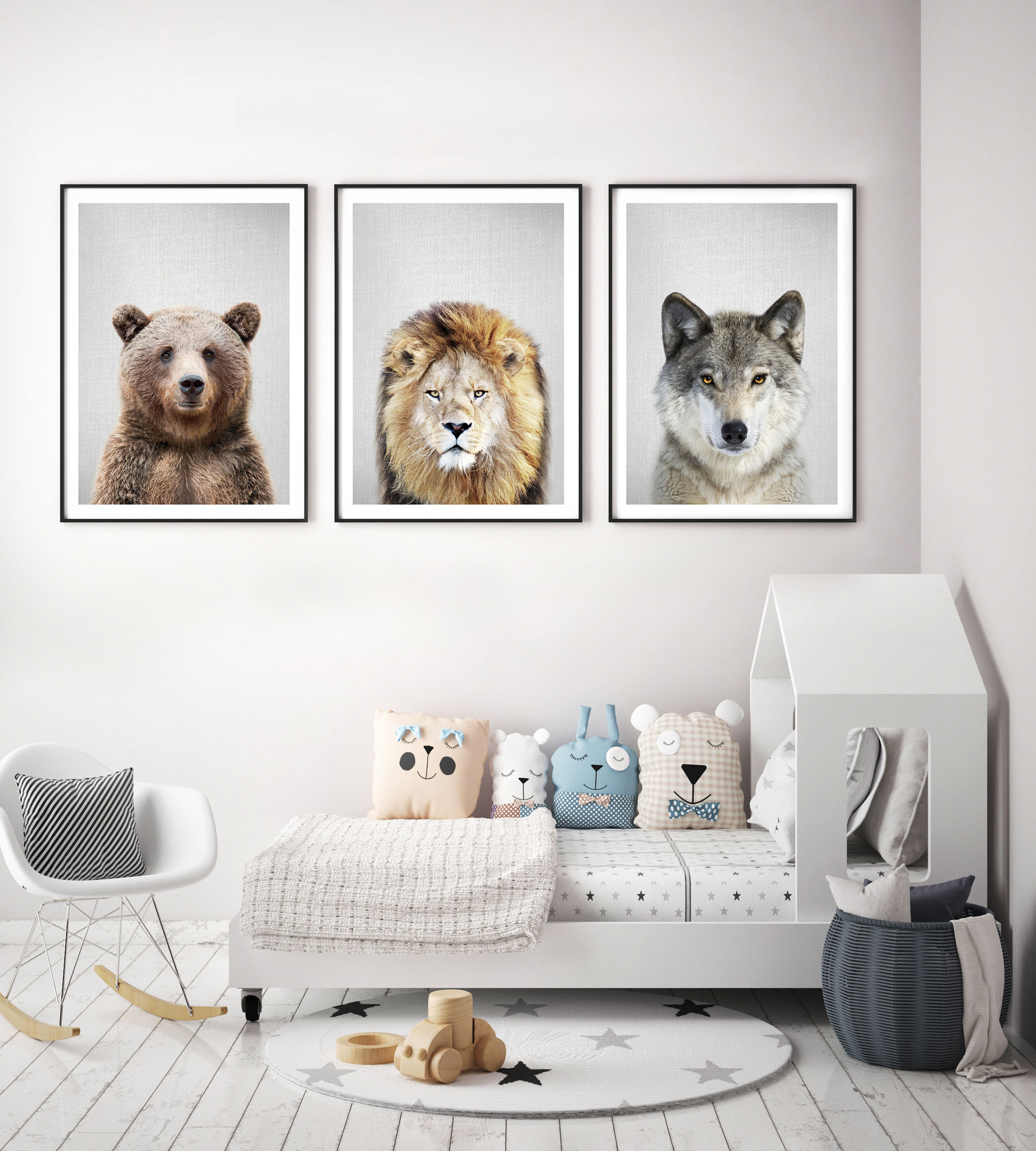 Neutral baby room wolf wall art
