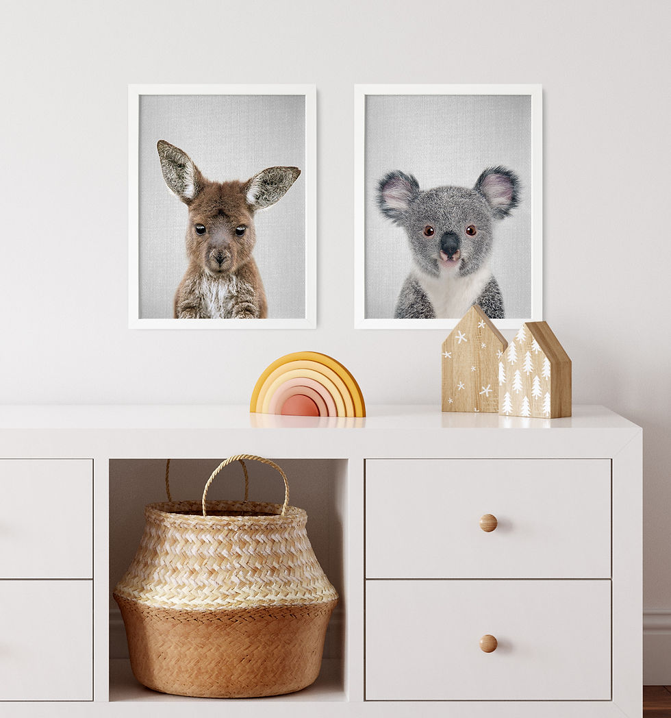 Cute baby kangaroo portrait for nursery wall decor