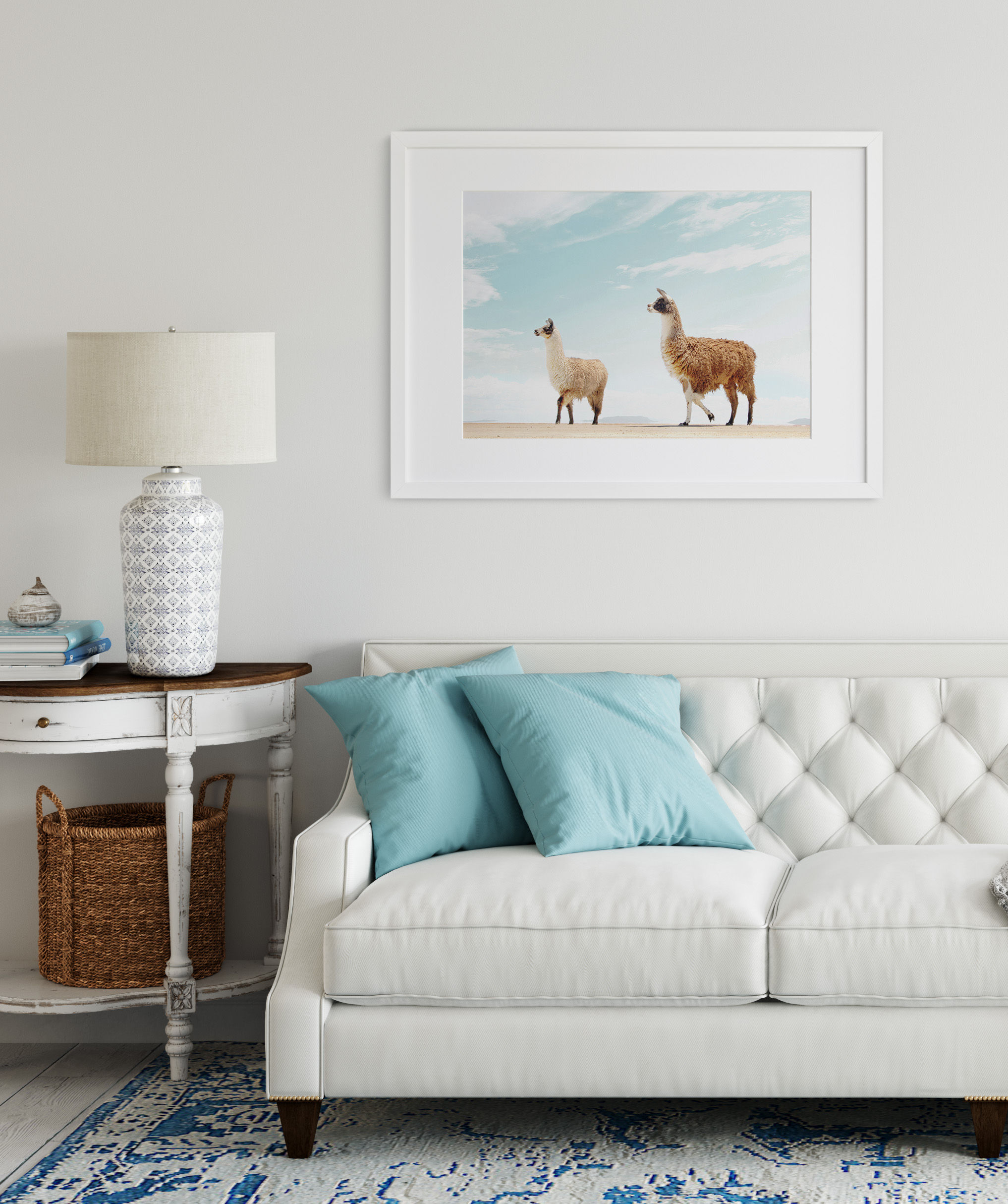two alpacas wall art in neutral desert tones