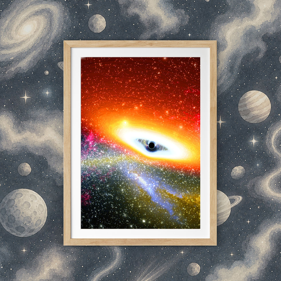 Black hole artwork with a bright accretion disk in deep space