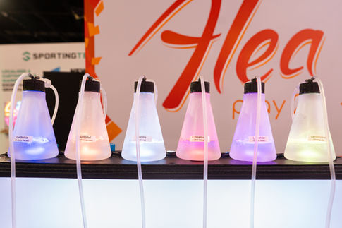 Alternate angle of the oxygen bar showing equipment and branded setup.
