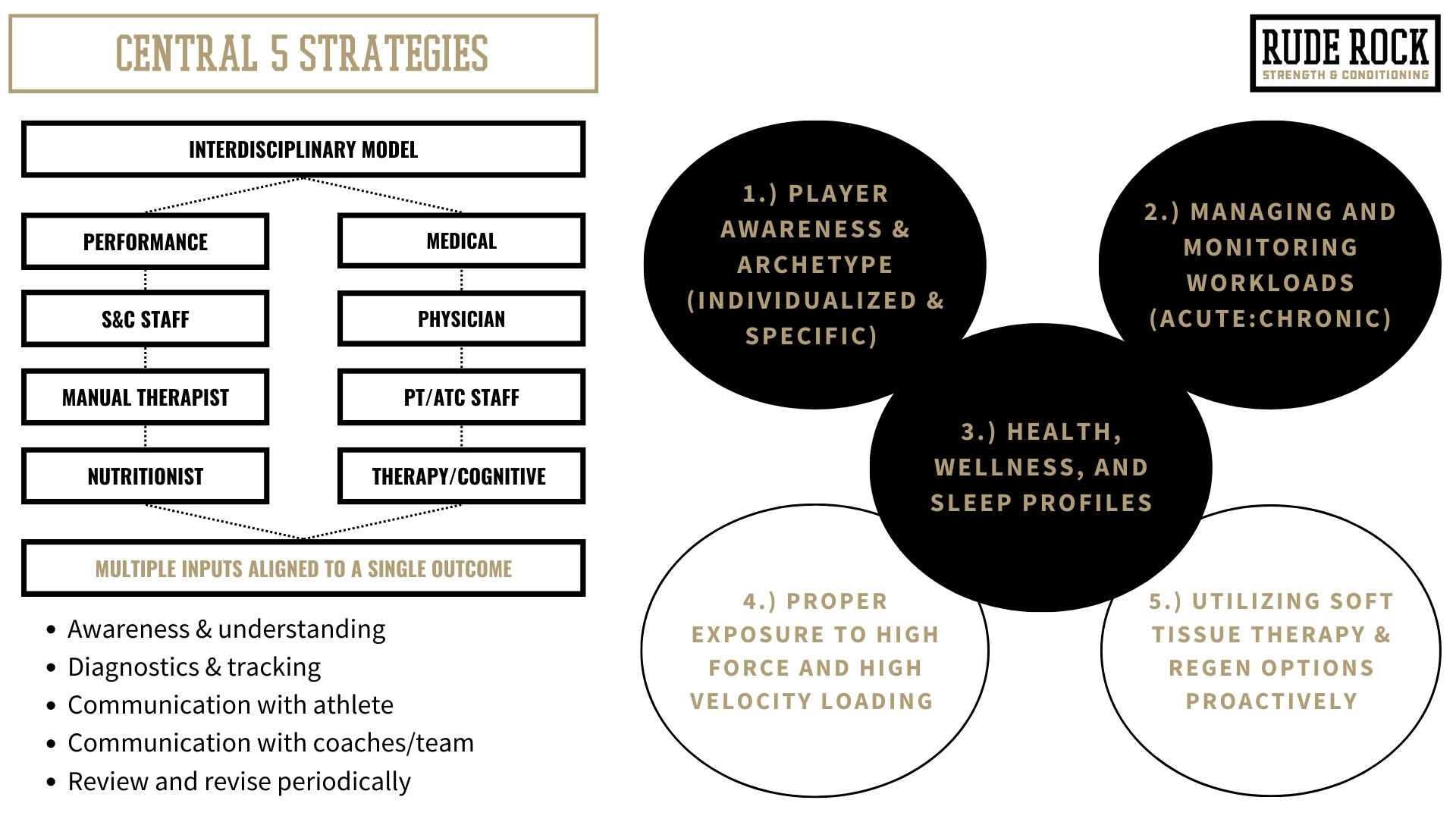 Homemade slide showing a visual of the 5 central strategies.
