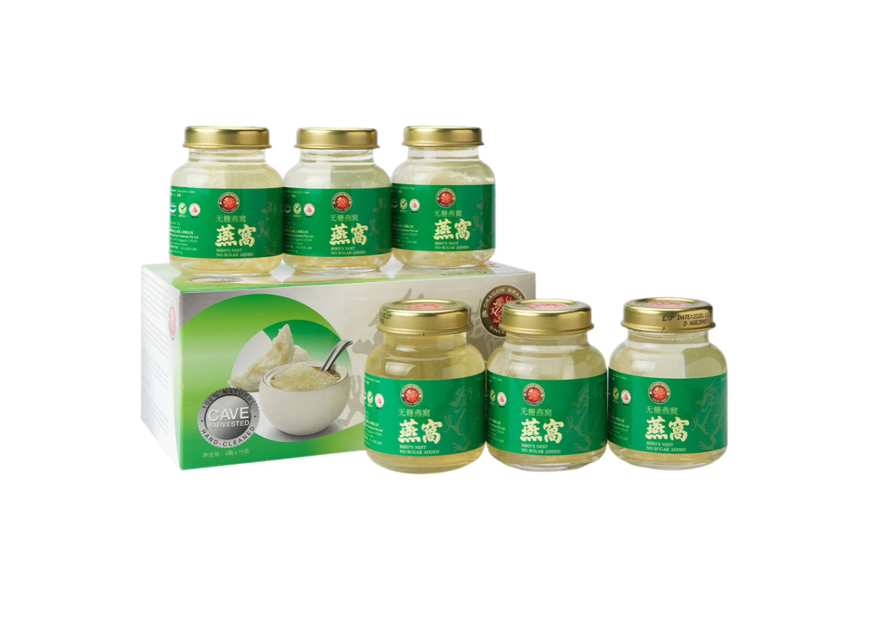 Dragon Brand Bird's Nest with No Sugar Added (75g x 6 bot)/ box