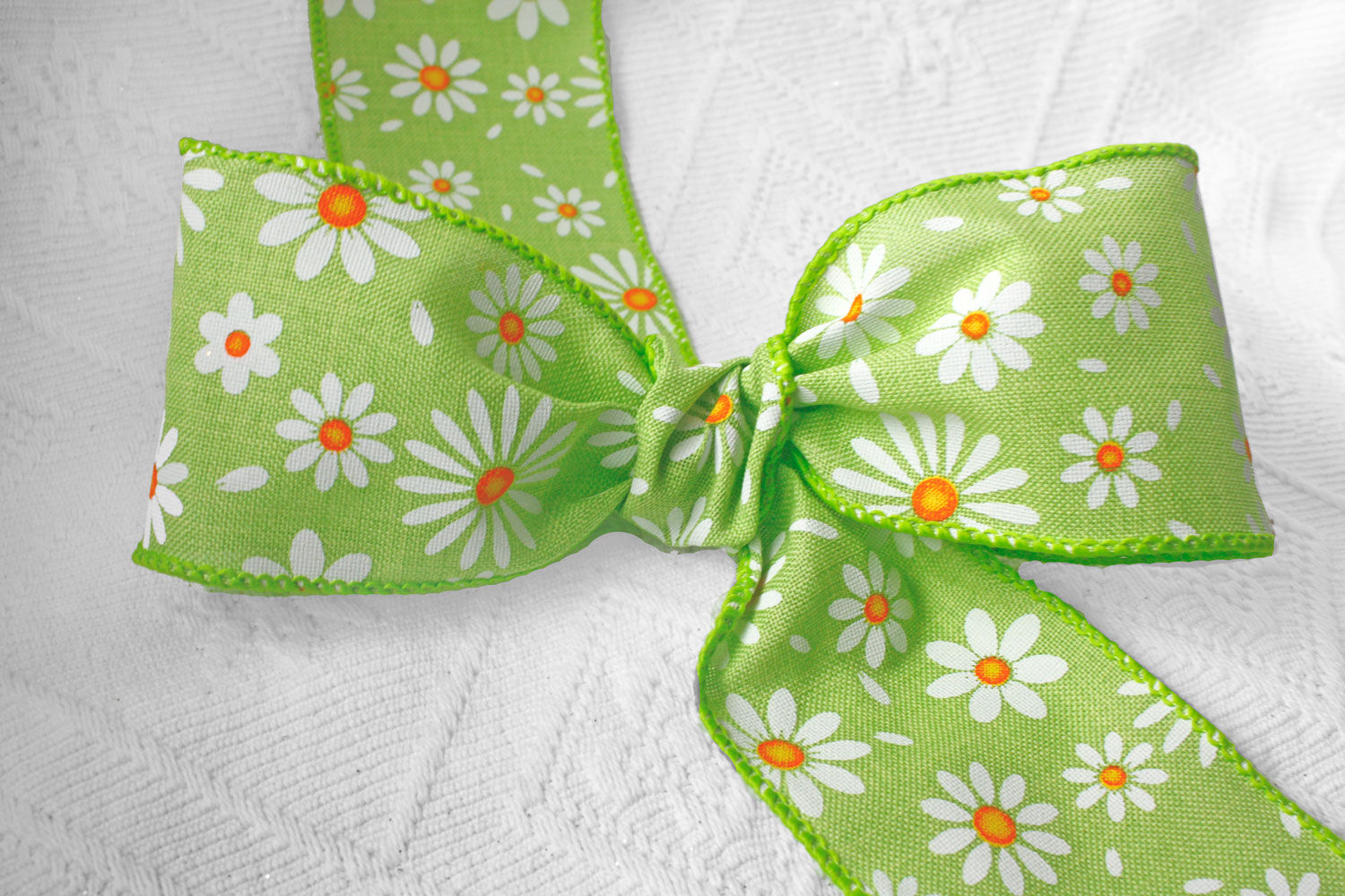 63mm Green Daisy Wired Ribbon