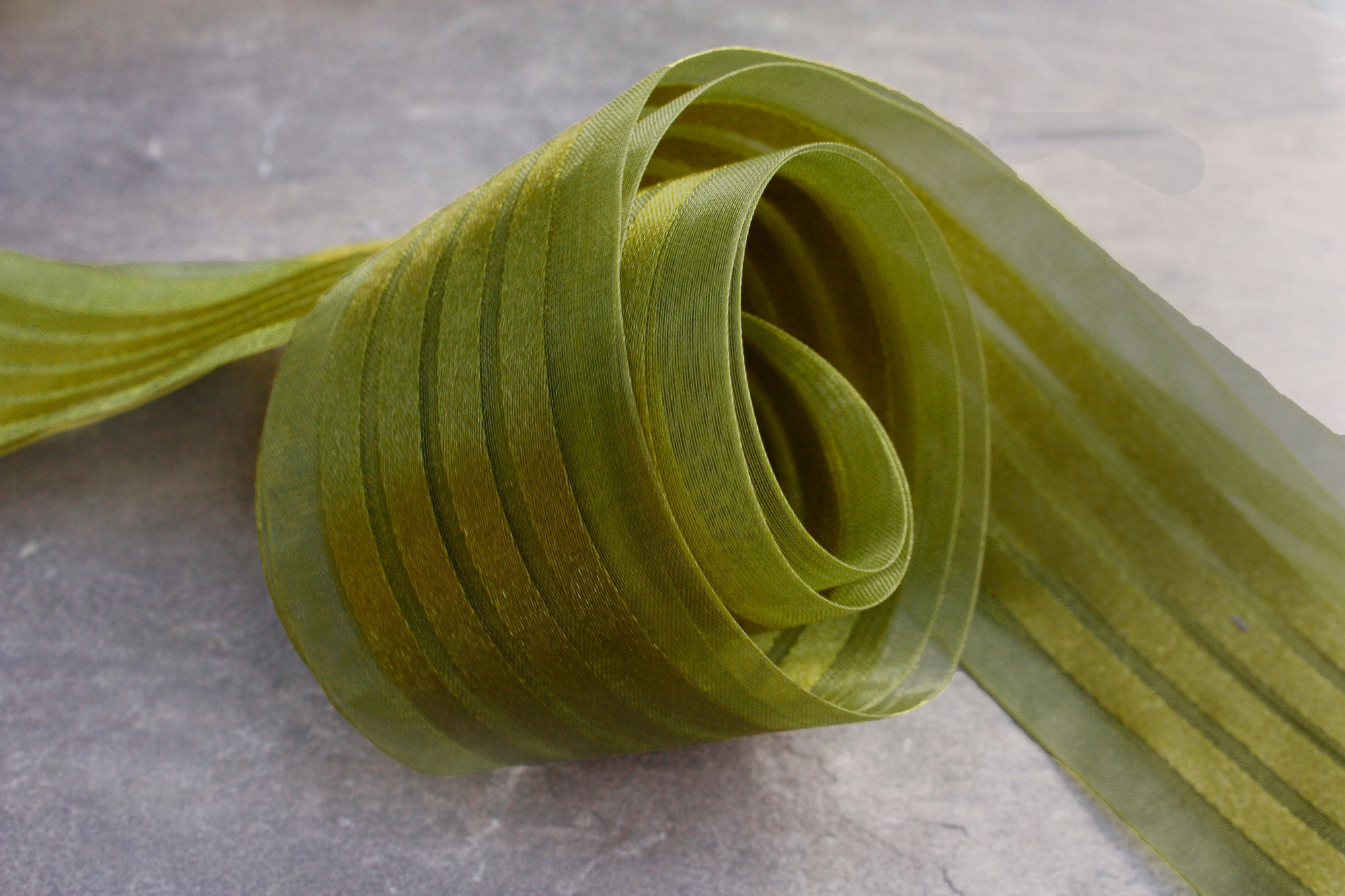 38mm Moss Satin / Sheer Stripe Ribbon