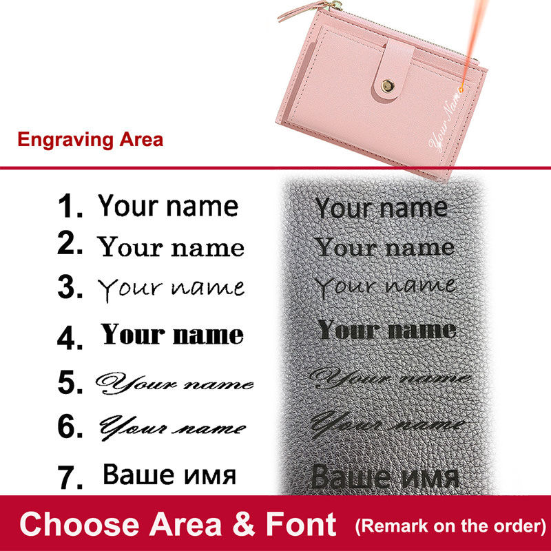 Thumbnail: Free Name Engraving New Short Women Wallets Slim Card Holder Female Purses Cute 