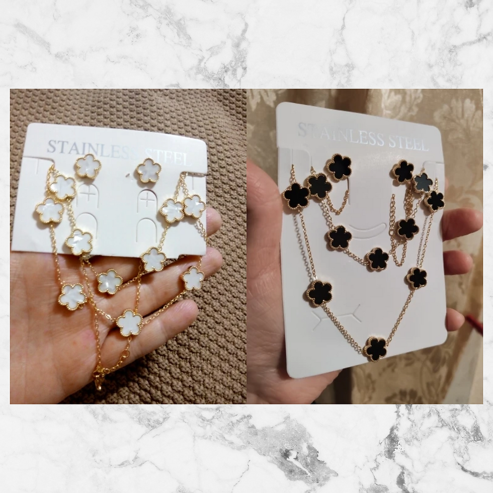Thumbnail: LUXUKISSKIDS Fashion Flower Necklace Earrings Set Jewelry Women Stainless Steel 